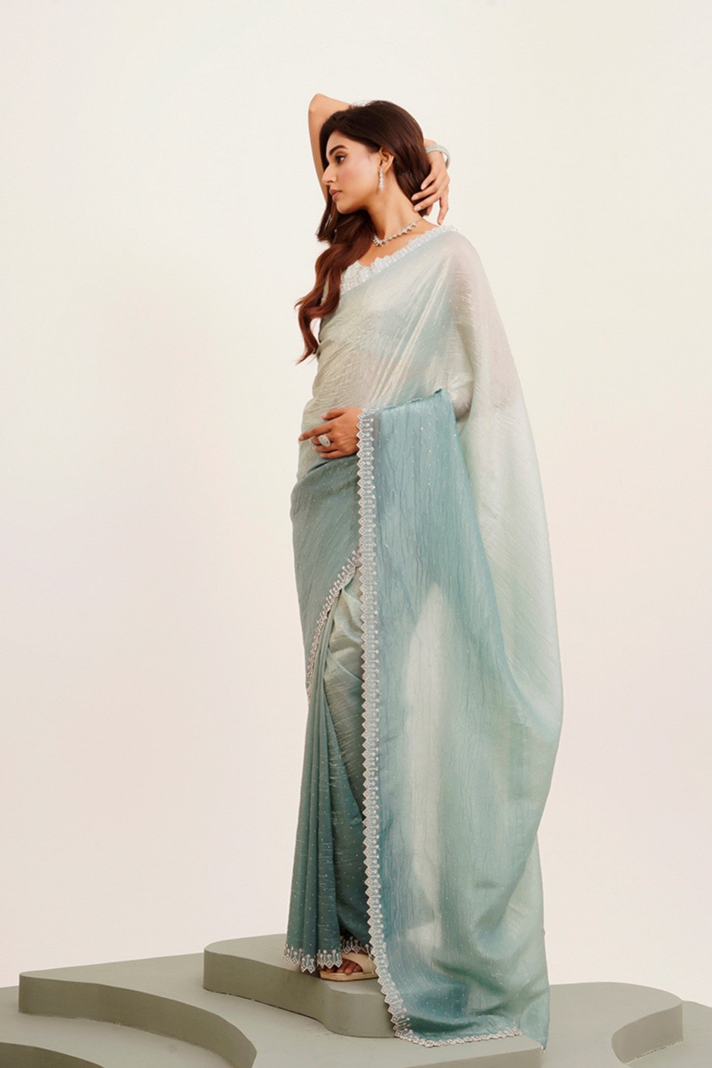 Buy MySilkLove Turquoise Blue Tissue Partywear Saree Online