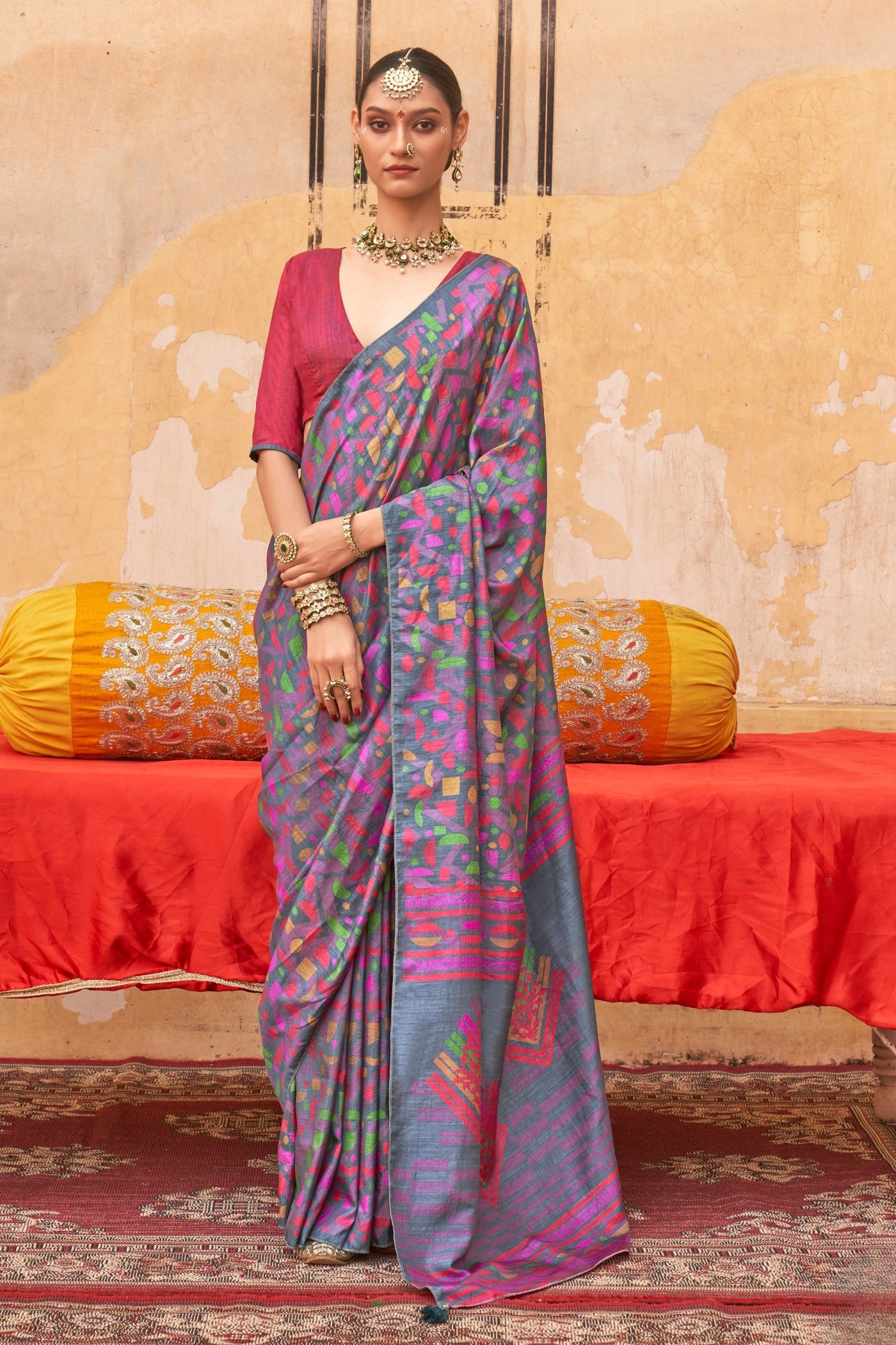 Buy MySilkLove Plum Purple Banarasi Printed Saree Online