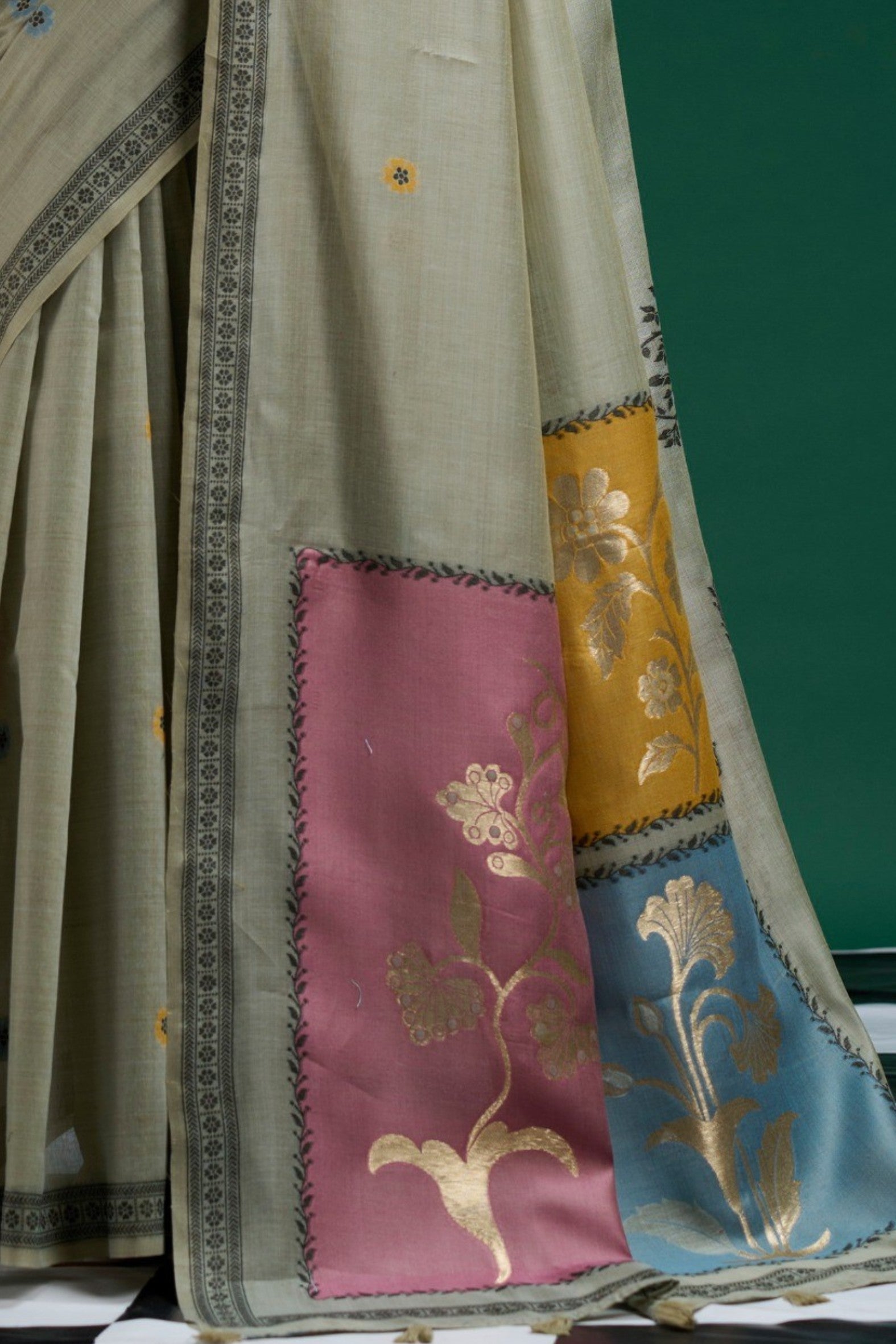 Buy MySilkLove Lime Green Jamdani Woven Muga Cotton Saree Online