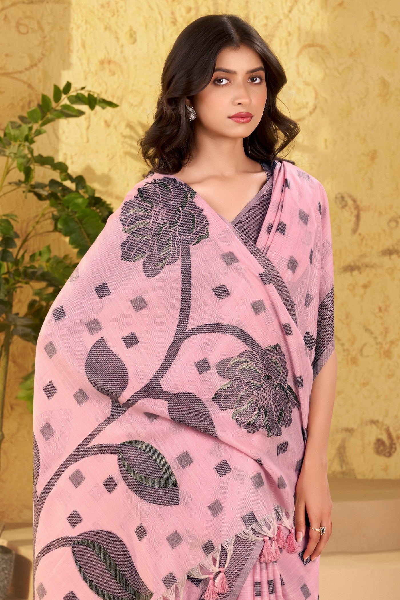 MySilkLove Bush Pink Woven Linen Saree