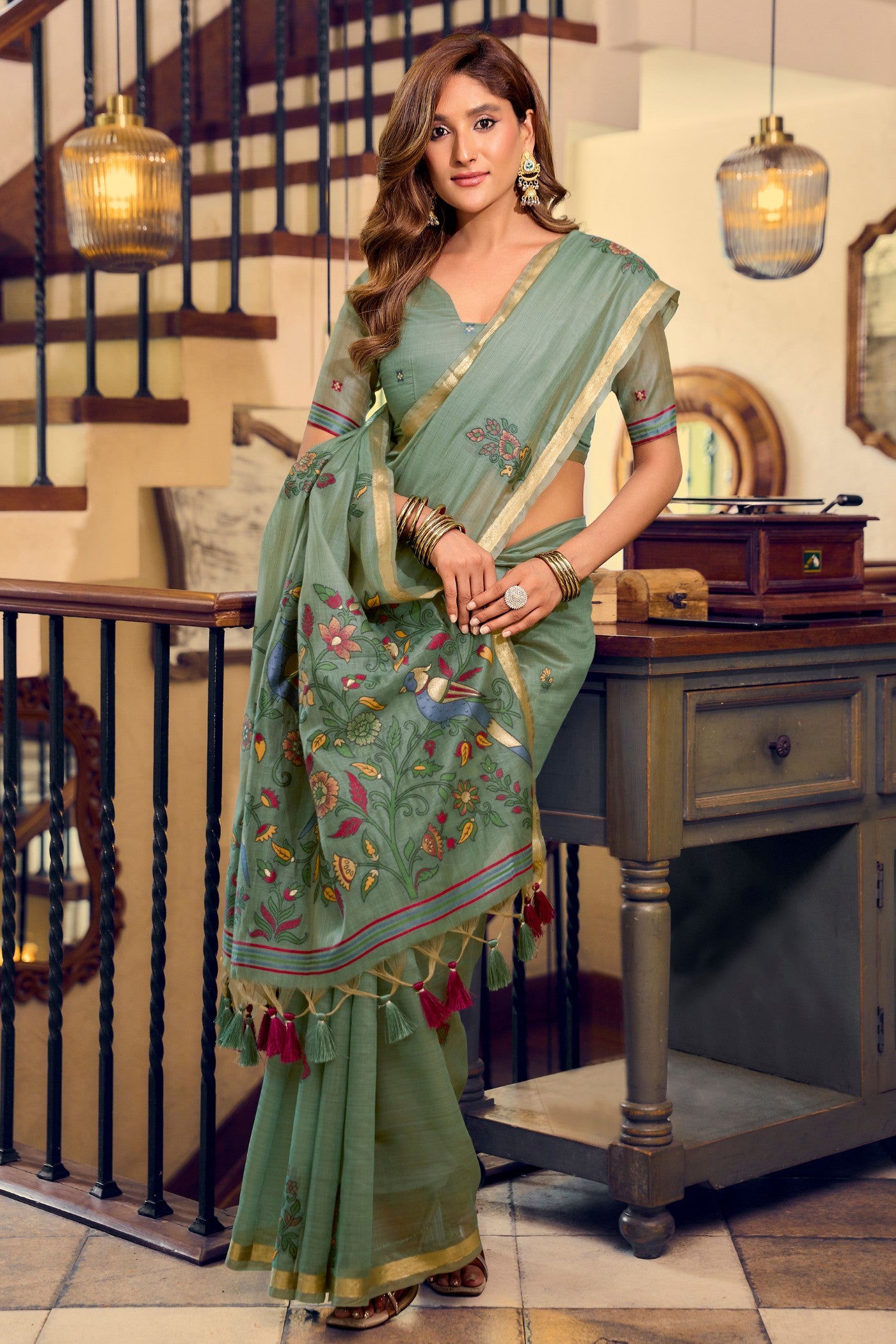 Buy MySilkLove Asparagus Green Cotton Silk Saree Online