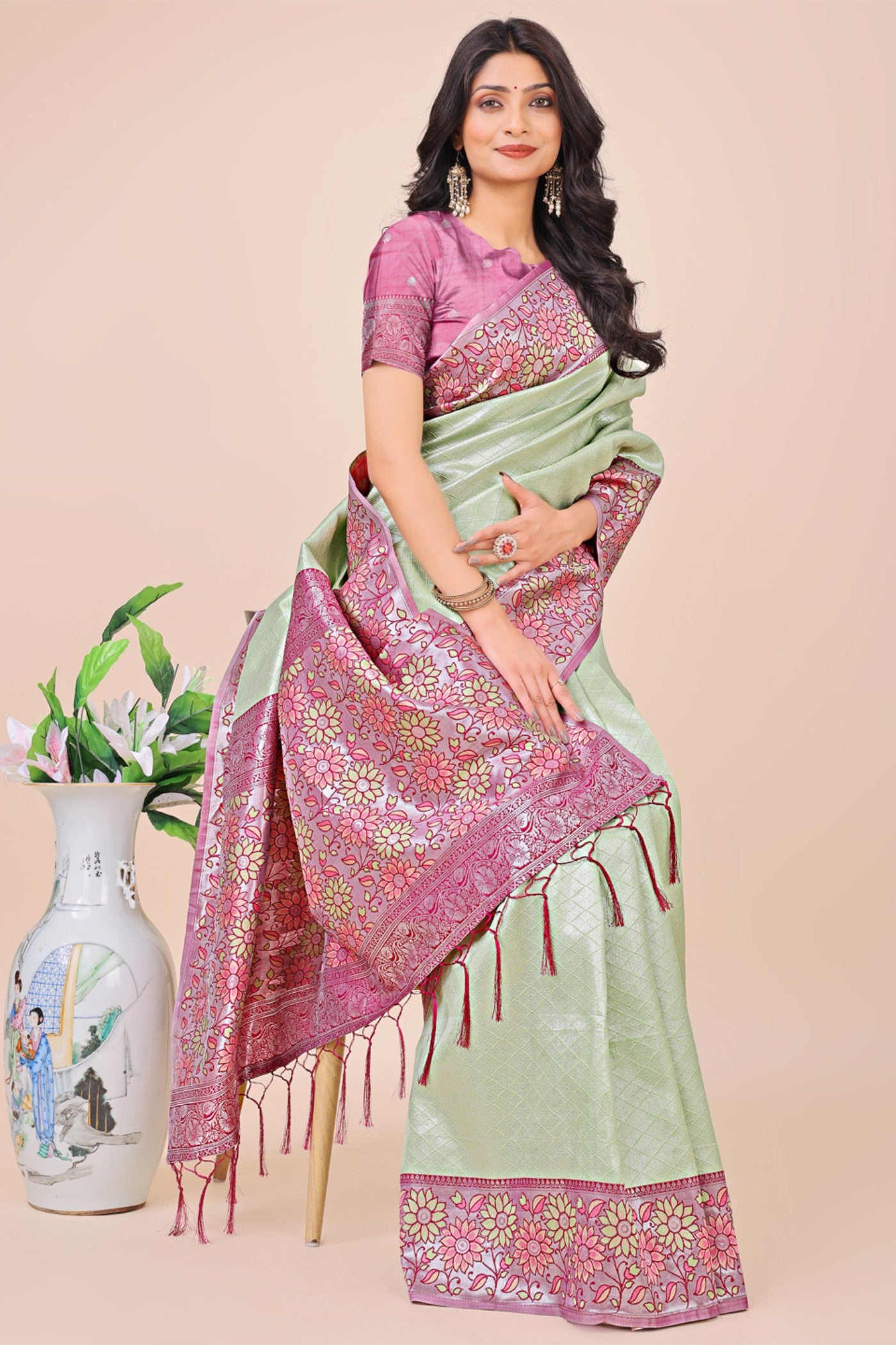 Buy MySilkLove Castelton Green Woven Banarasi Saree Online