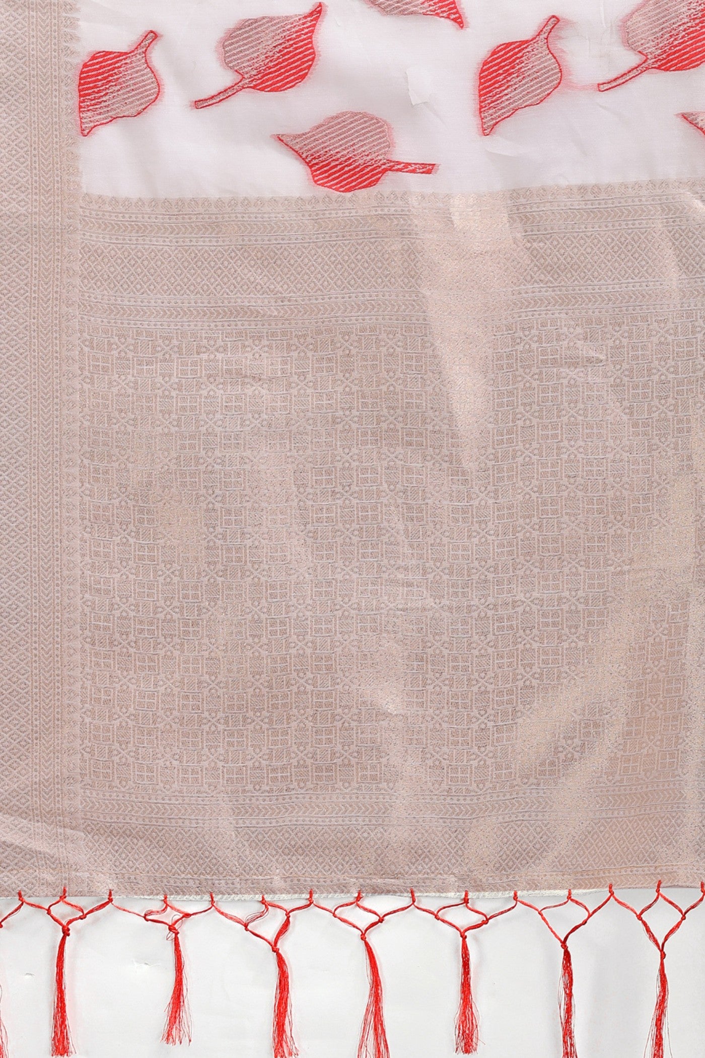 Buy MySilkLove Daisy White and Red Woven Cotton Saree Online