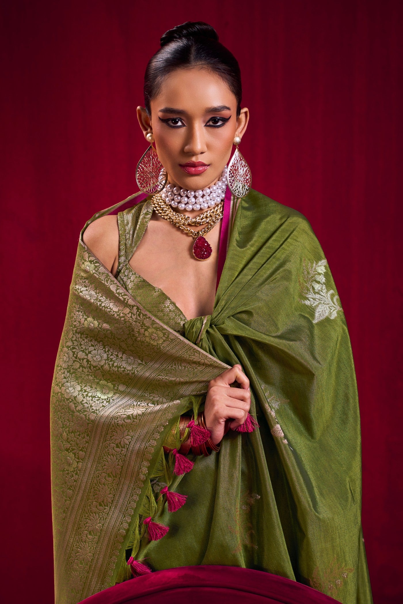 MySilkLove Avocado Green Handloom Satin Soft Silk Saree
