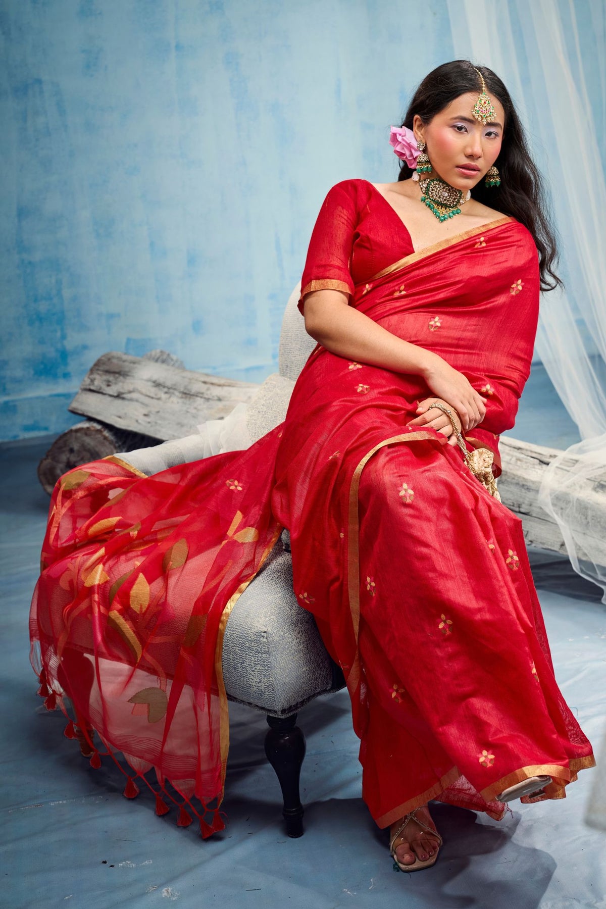 Buy MySilkLove Garnet Red Munga Handloom Silk Cotton Saree Online