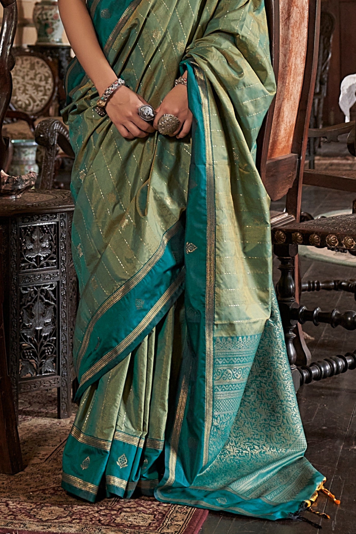 Buy MySilkLove Artichoke Green Tussar Handloom Silk Saree Online