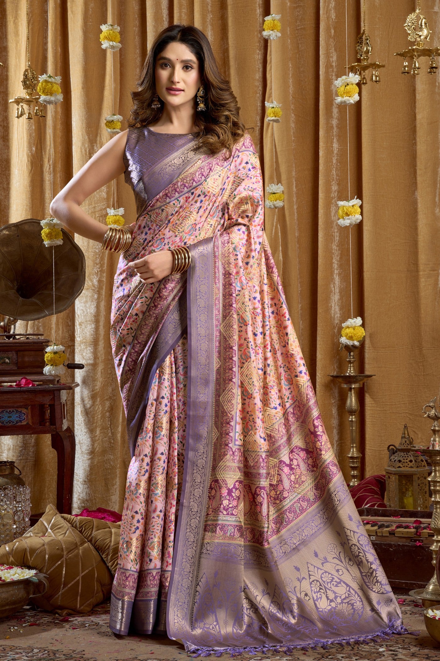 Buy MySilkLove Liseran Purple Digital Printed Banarasi Saree Online