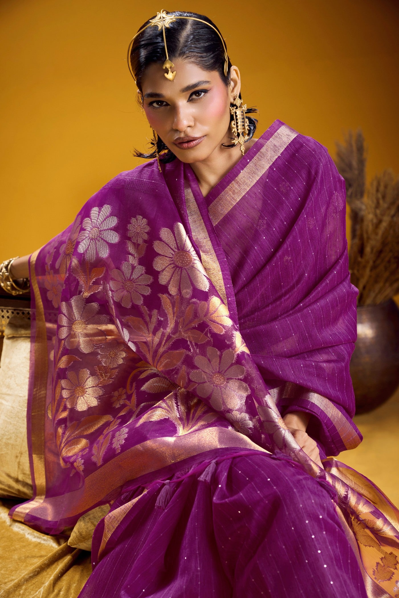 MySilkLove Fuchsia Purple Munga Handloom Cotton Saree