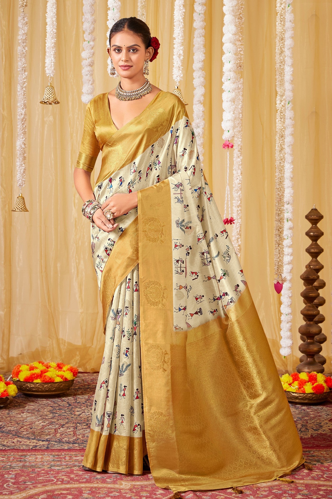Buy MySilkLove Daffodil Yellow Kalamkari Printed Saree Online