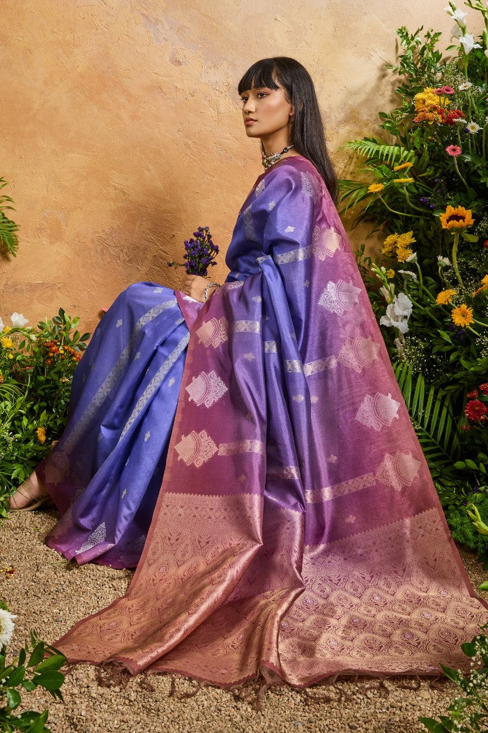 Buy MySilkLove Rainbow Blue Banarasi Handloom Saree Online