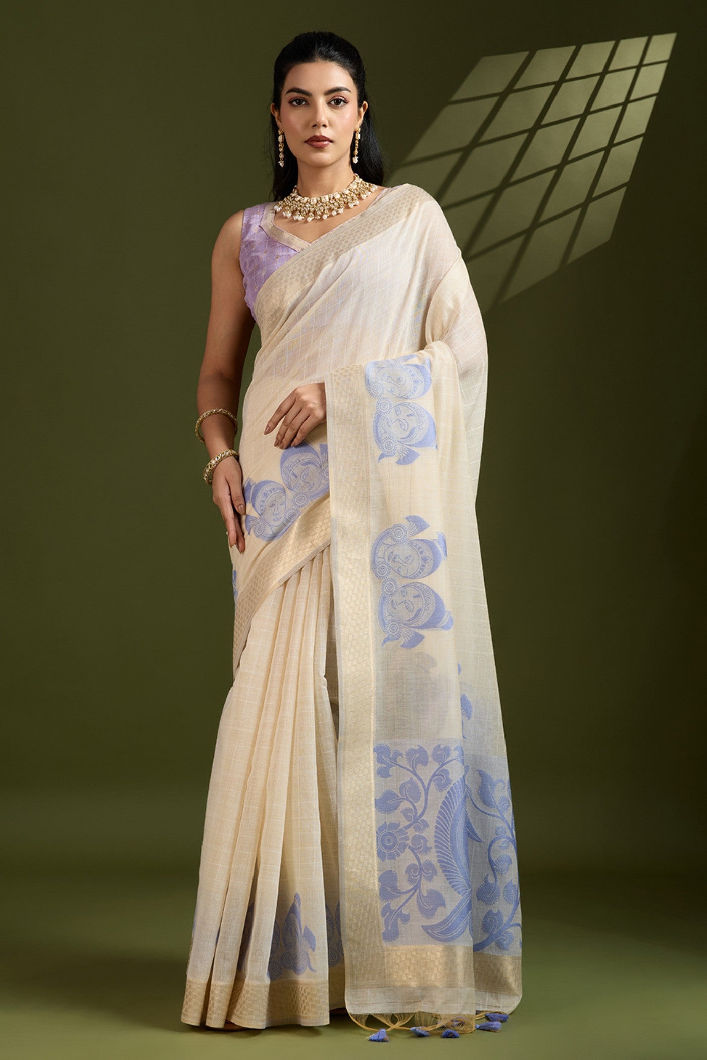 Buy MySilkLove Coconut White Muga Cotton Saree Online