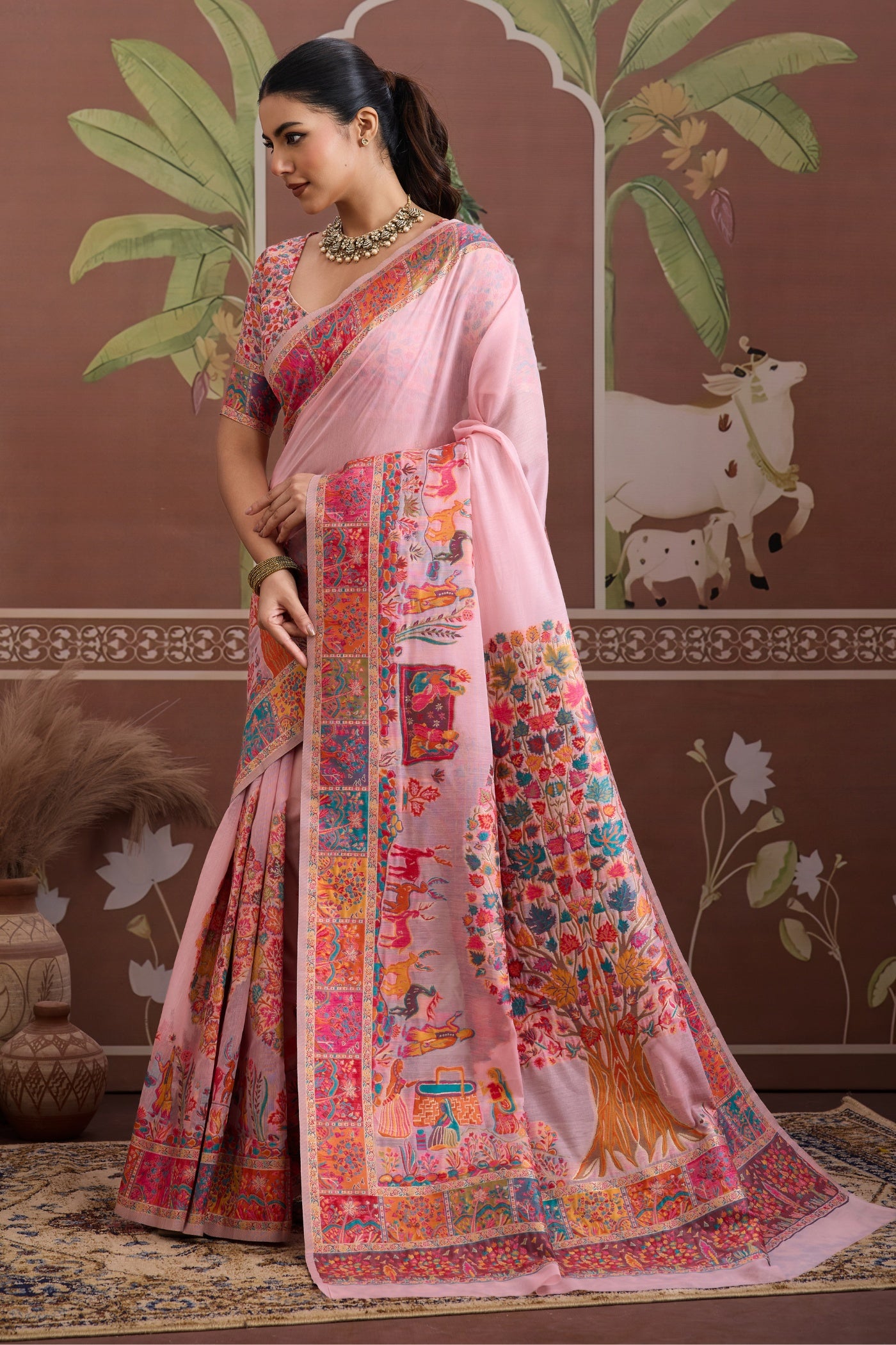Buy MySilkLove Rose Pink Kashmiri Handllom Jamewar Saree Online