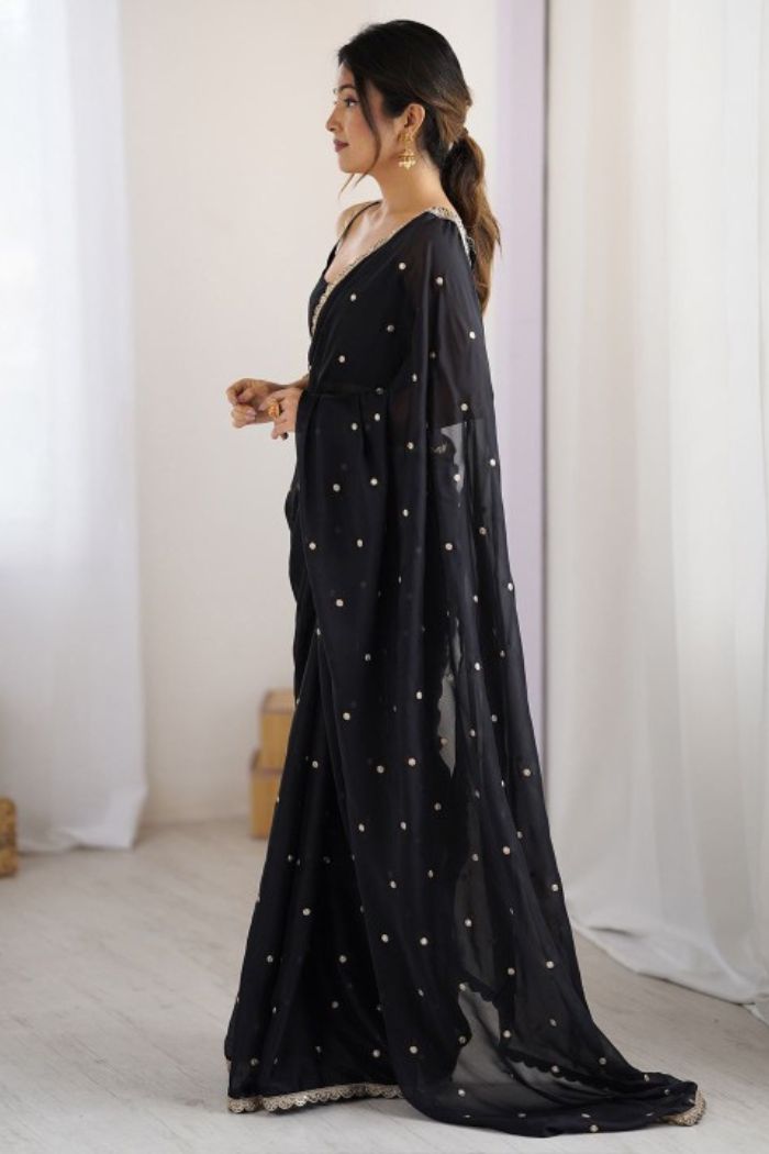 Buy MySilkLove Taupe Black Georgette Partywear Saree Online