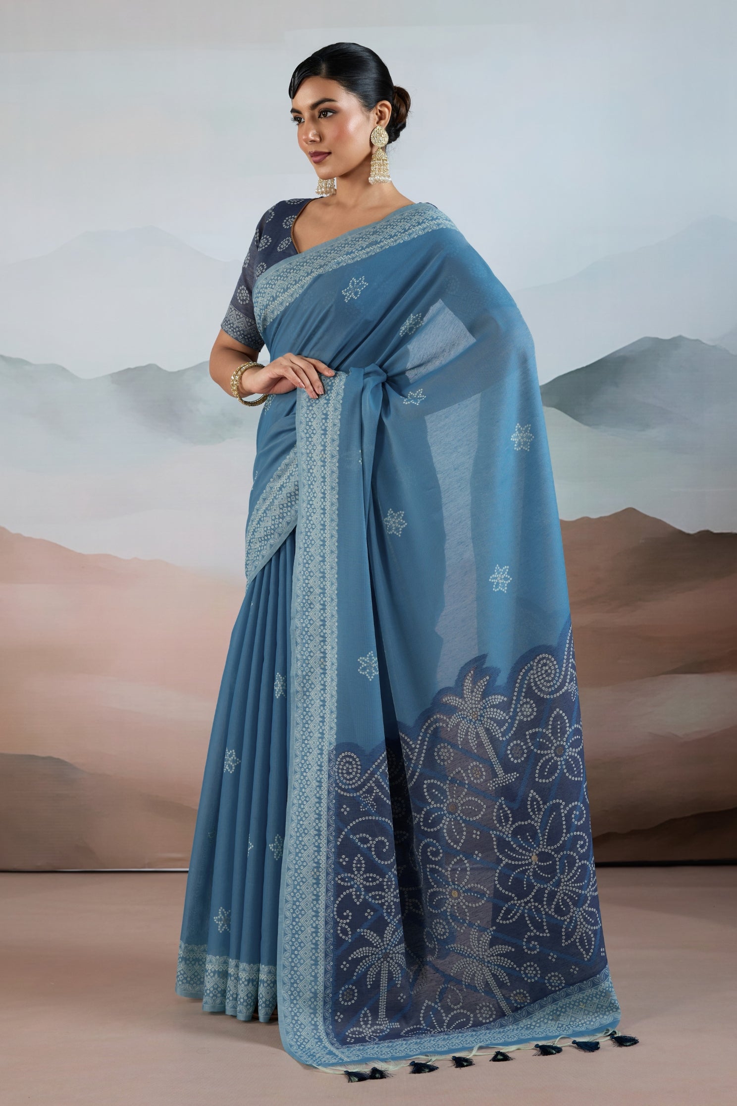 Buy MySilkLove Denim Blue Handloom Cotton Saree Online