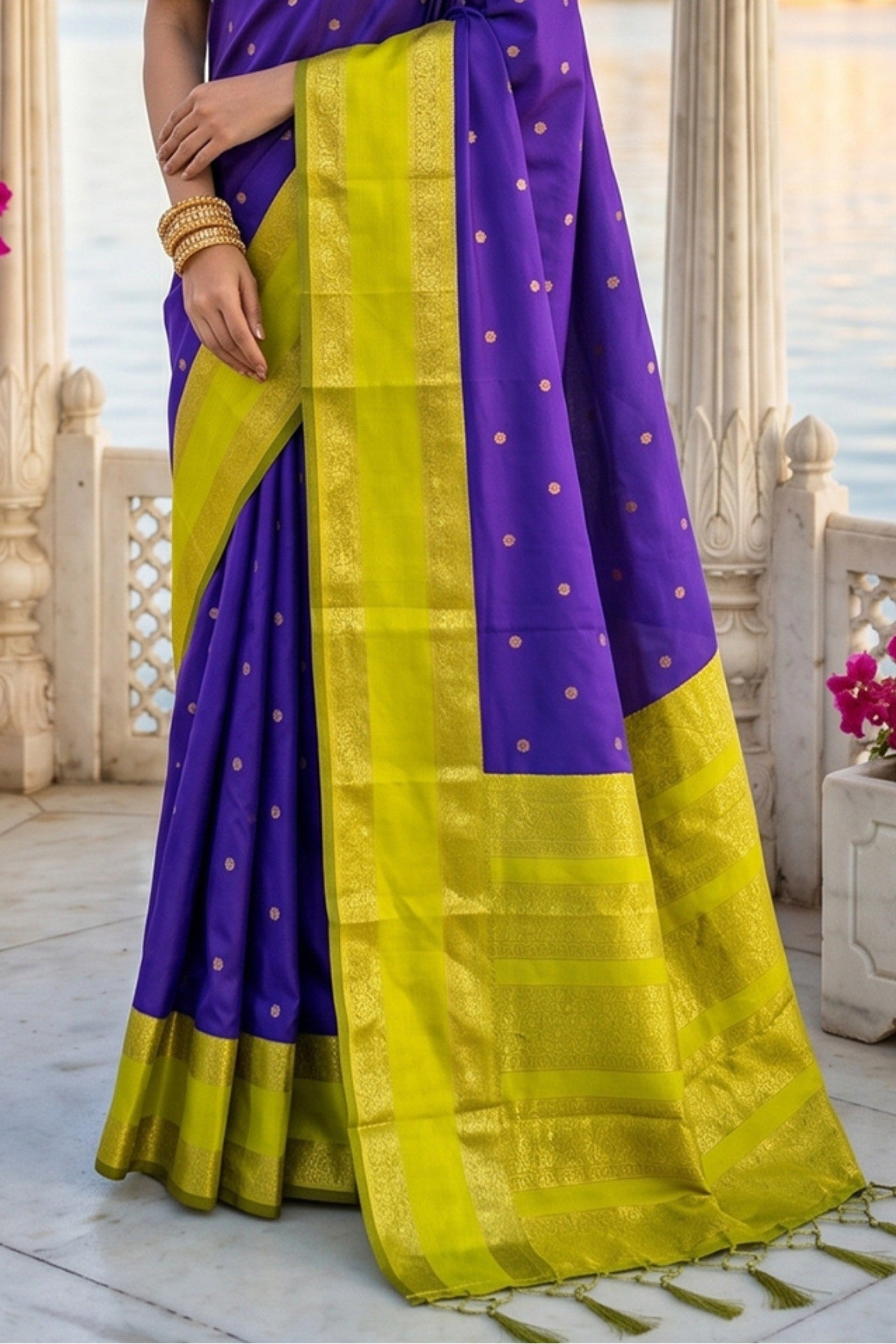 Buy MySilkLove Wisdom Purple and Green Woven Banarasi Saree Online