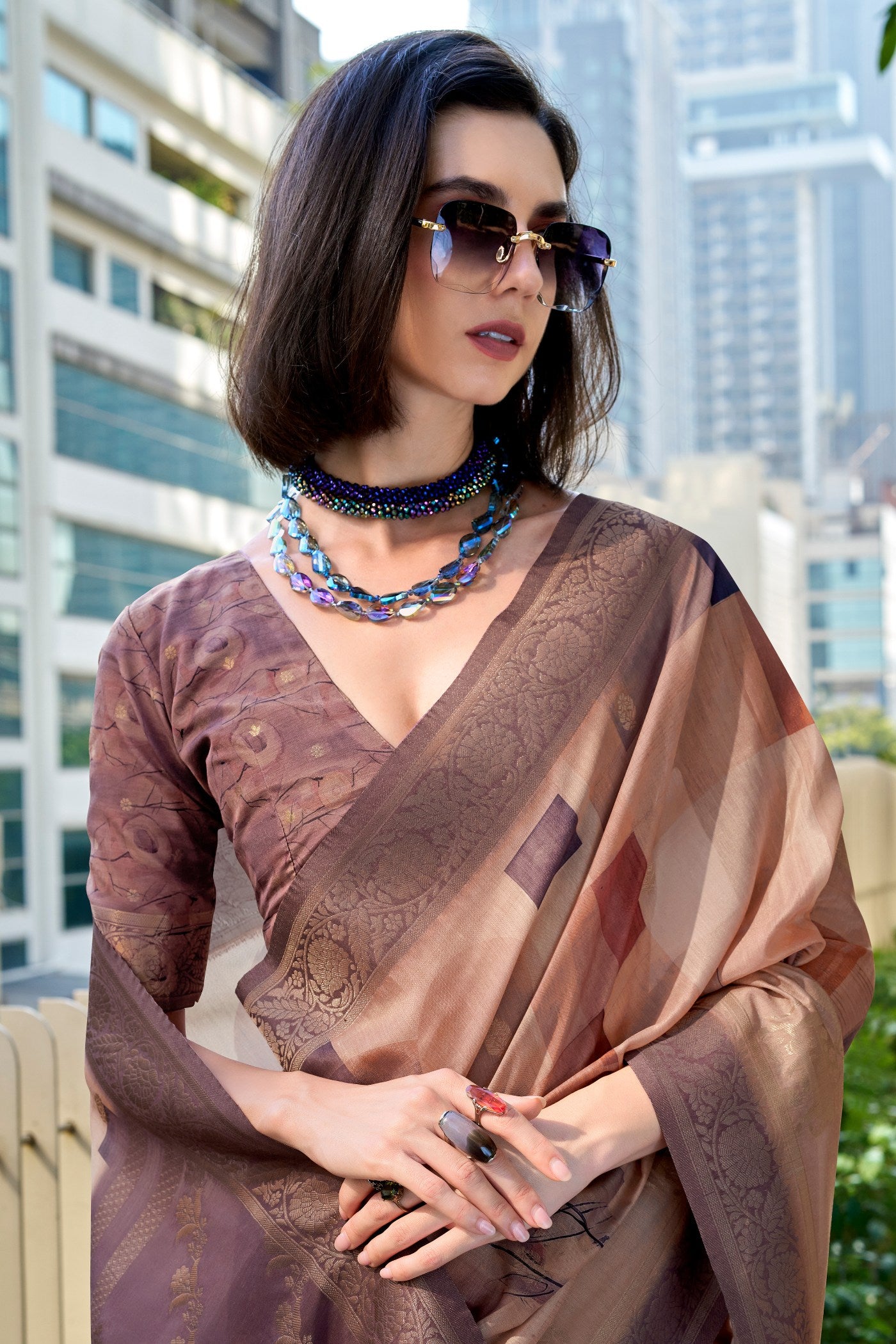 Buy MySilkLove Dust Brown Banarasi Handloom Saree Online