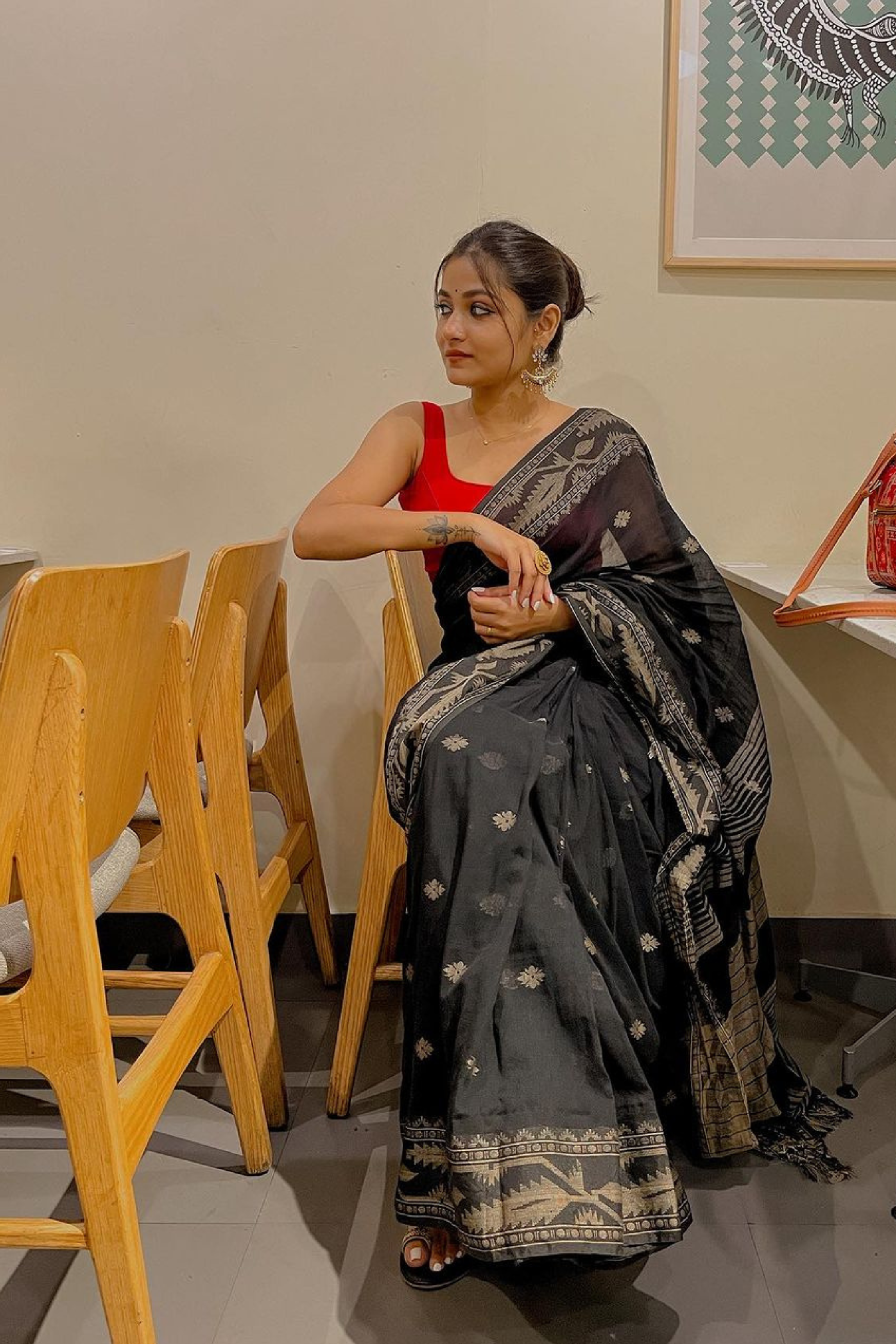 Buy MySilkLove Eerie Black Cotton Tangail Handloom Saree Online