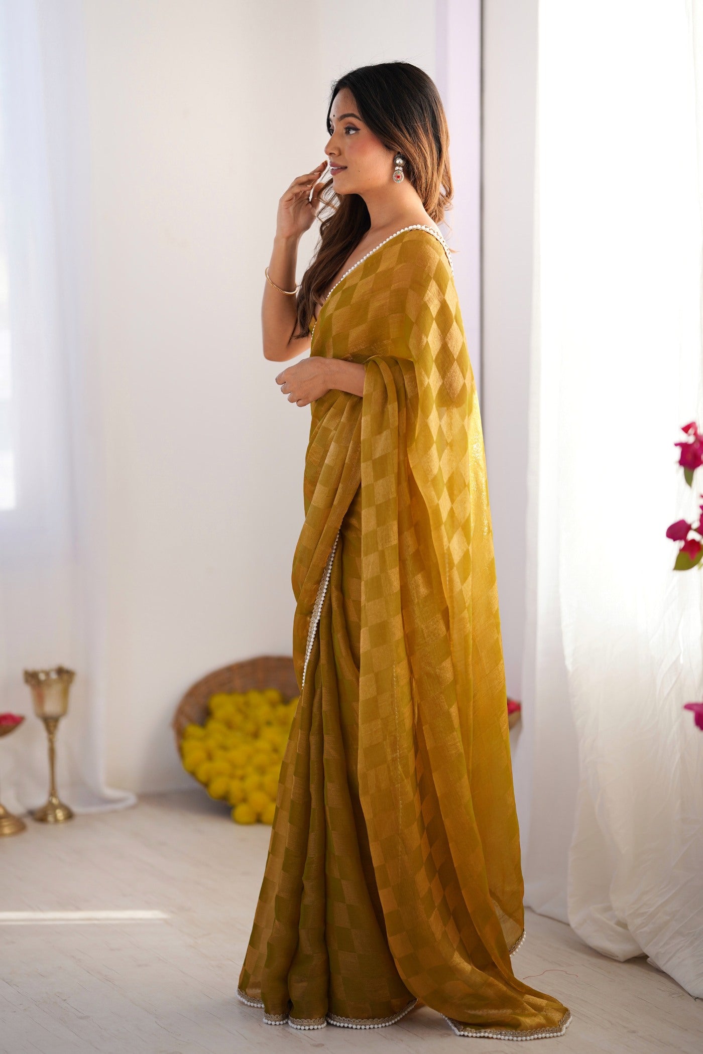 Buy MySilkLove Muddy Yellow Chiffon Partywear Saree Online