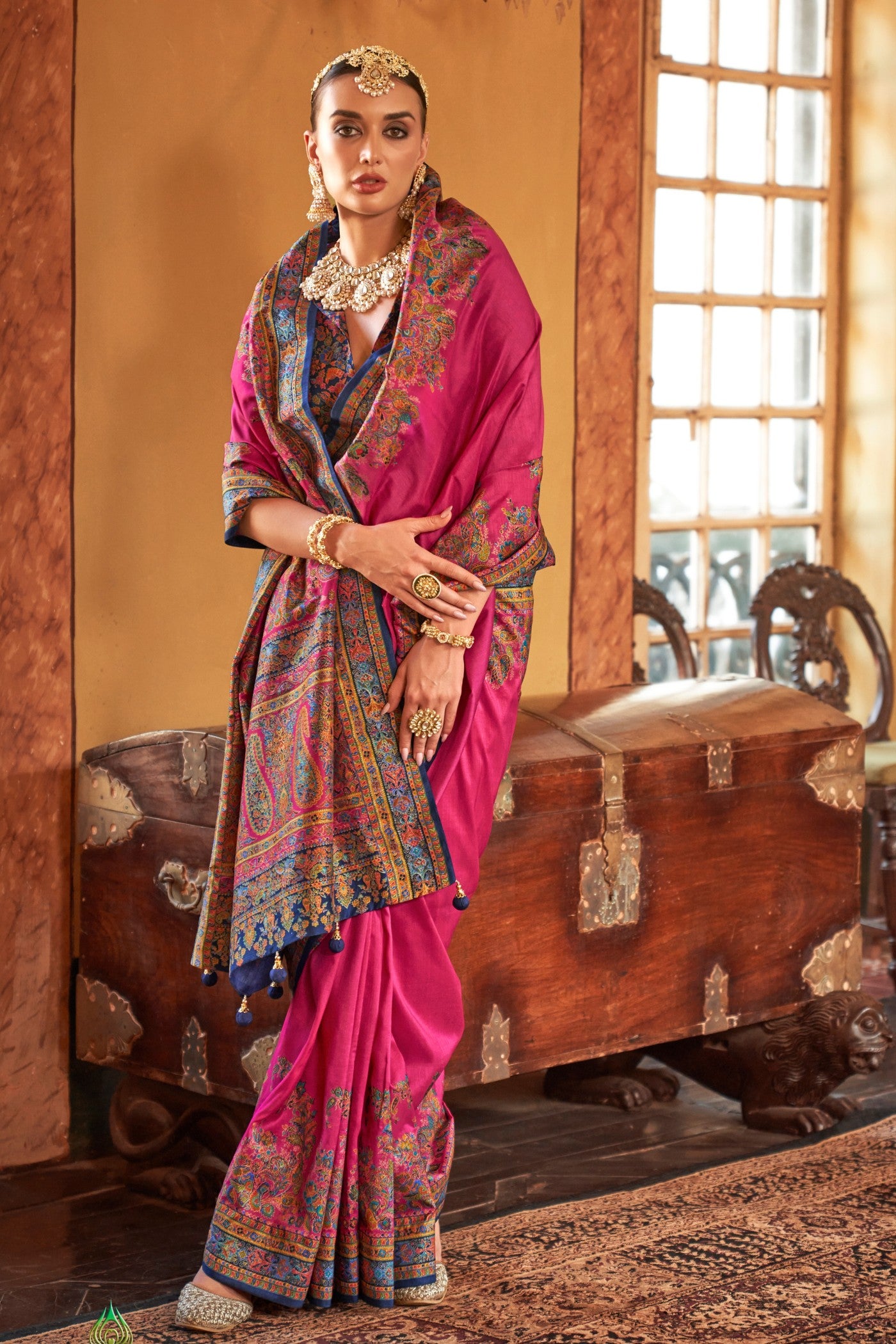 Buy MySilkLove Wild Berry Pink Printed Banarasi Saree Online