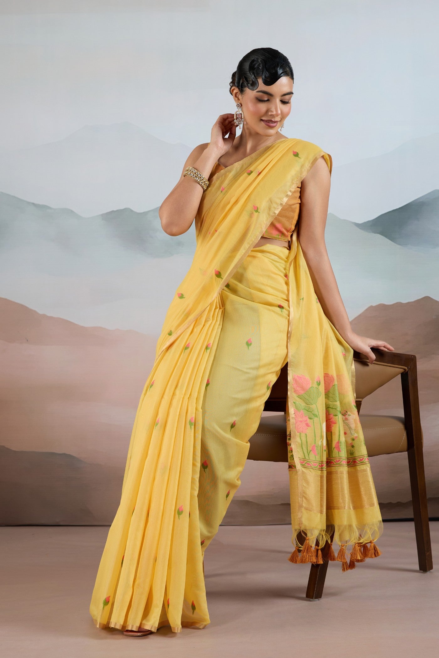 Buy MySilkLove Aureolin Yellow Cotton Handloom Pichwai Saree Online