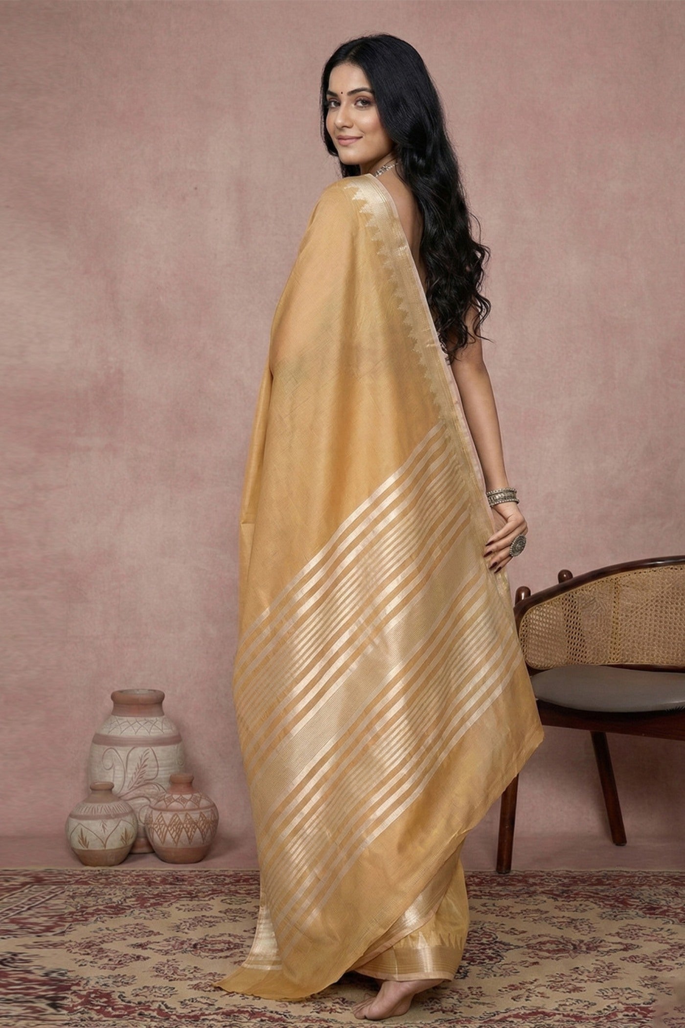 Buy MySilkLove Apricot Orange Woven Banarasi Soft Silk Saree Online