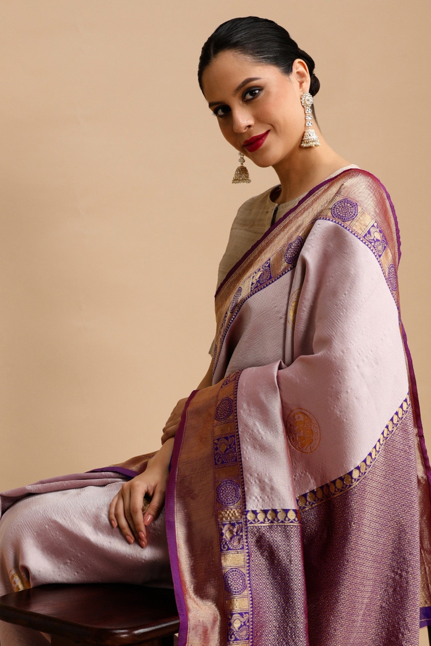 Buy MySilkLove Pale Purple Woven Jacquard Lichi Silk Saree Online
