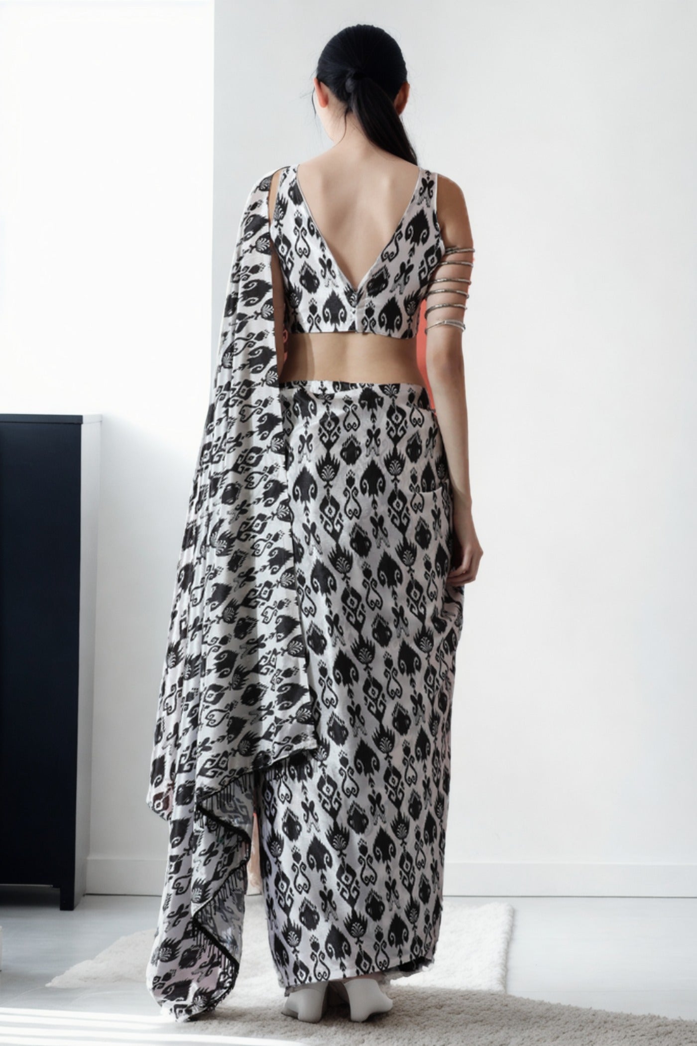 Buy MySilkLove Pitch Black Chinon Digital Printed Ready To Wear Saree Online