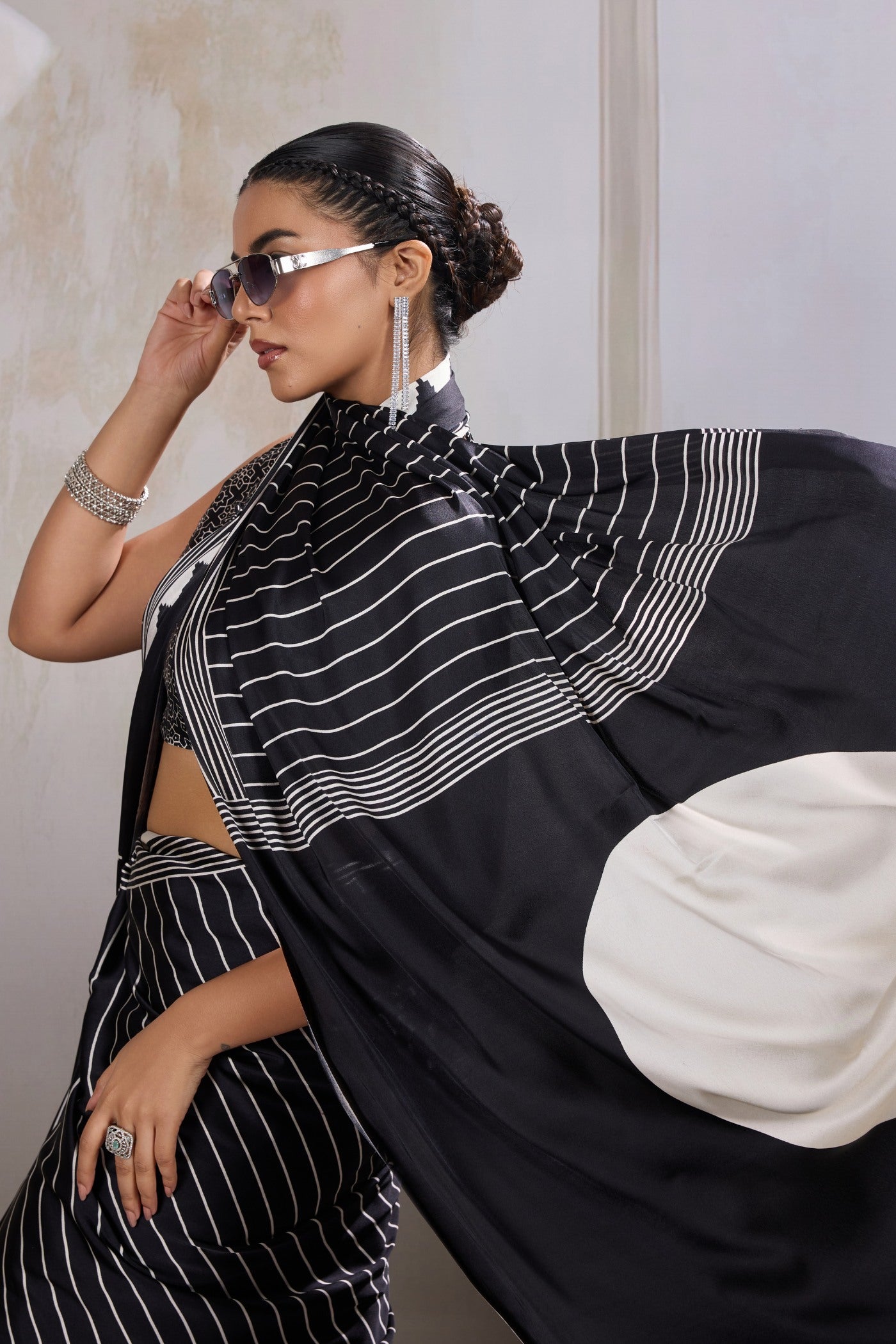 MySilkLove Taupe Black Ajrakh Printed Satin Crepe Silk Saree