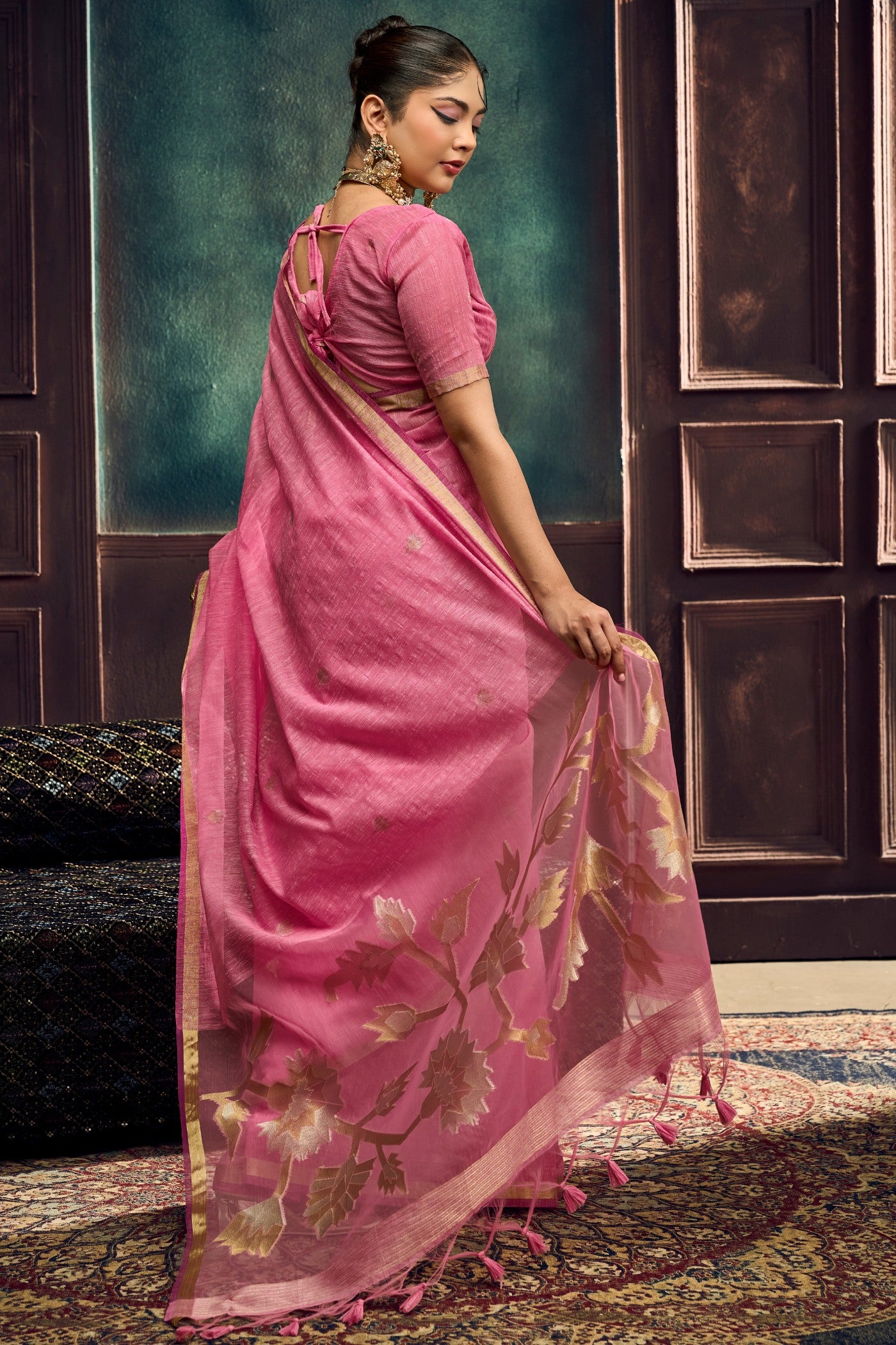 Buy MySilkLove Dusty Rose Pink Munga Handloom Cotton Saree Online