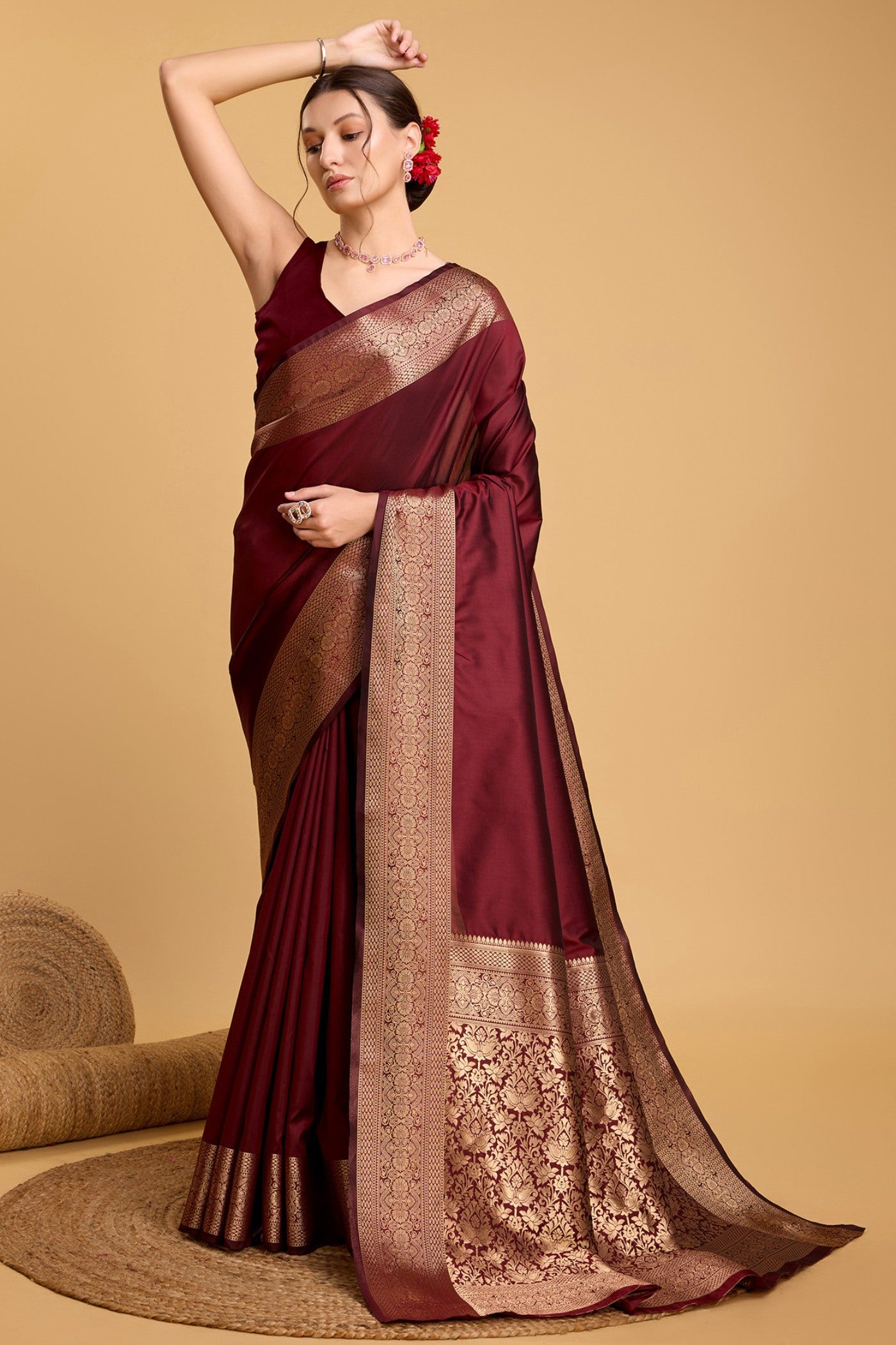 Buy MySilkLove Rufous Maroon Woven Banarasi Saree Online
