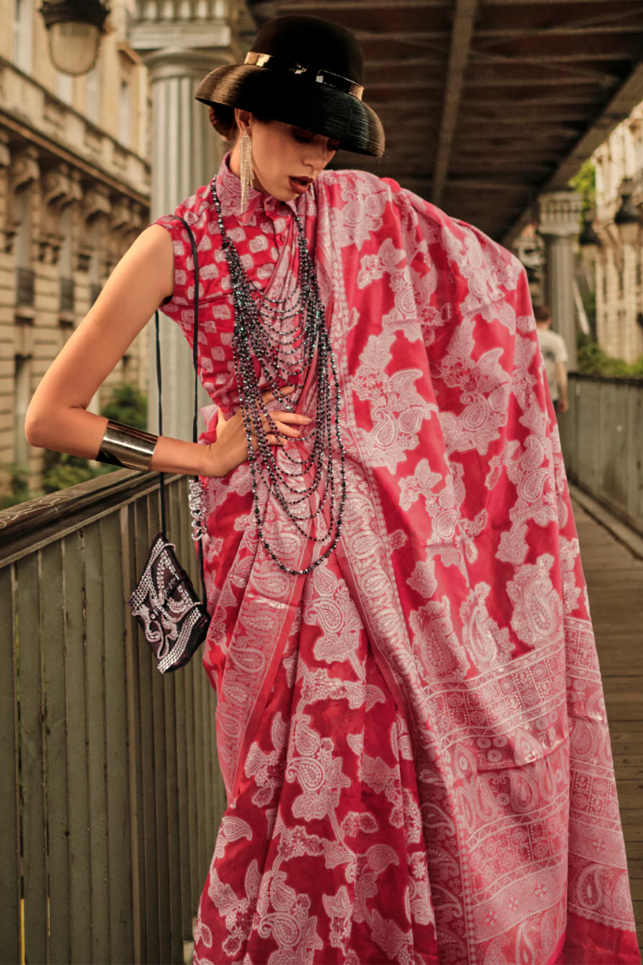 MySilkLove Rose Pink Woven Lucknowi Chikankari Saree