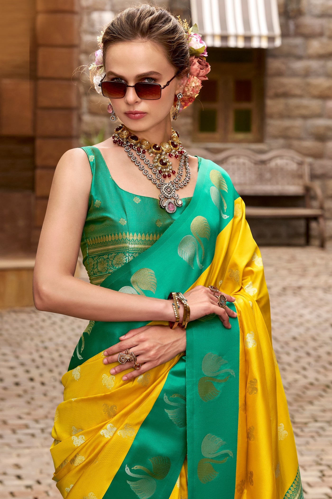 Buy MySilkLove Sunrise Yellow Woven Satin Soft Silk Saree Online