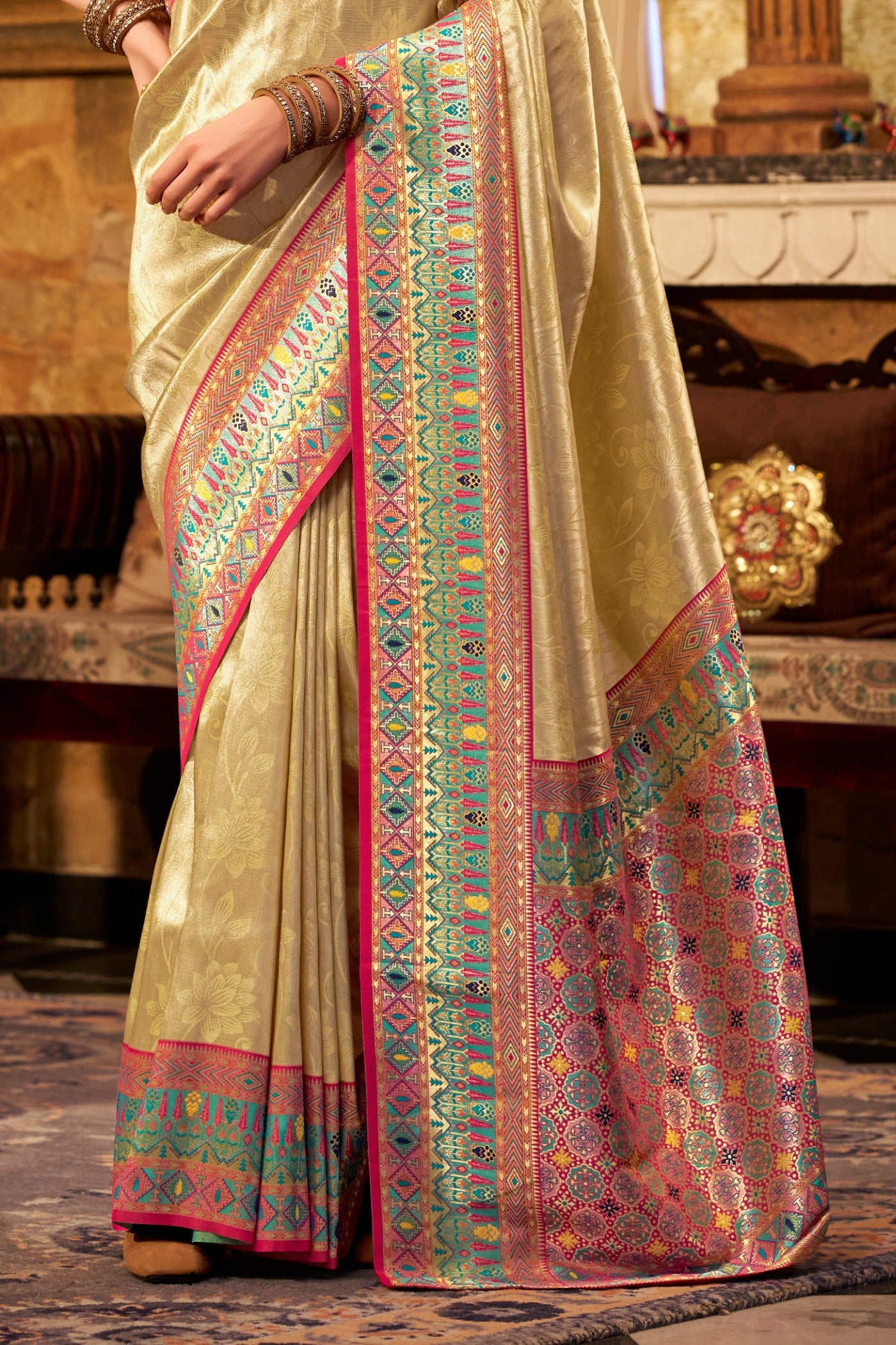 Buy MySilkLove Almond Beige Zari Woven Tissue Silk Saree Online