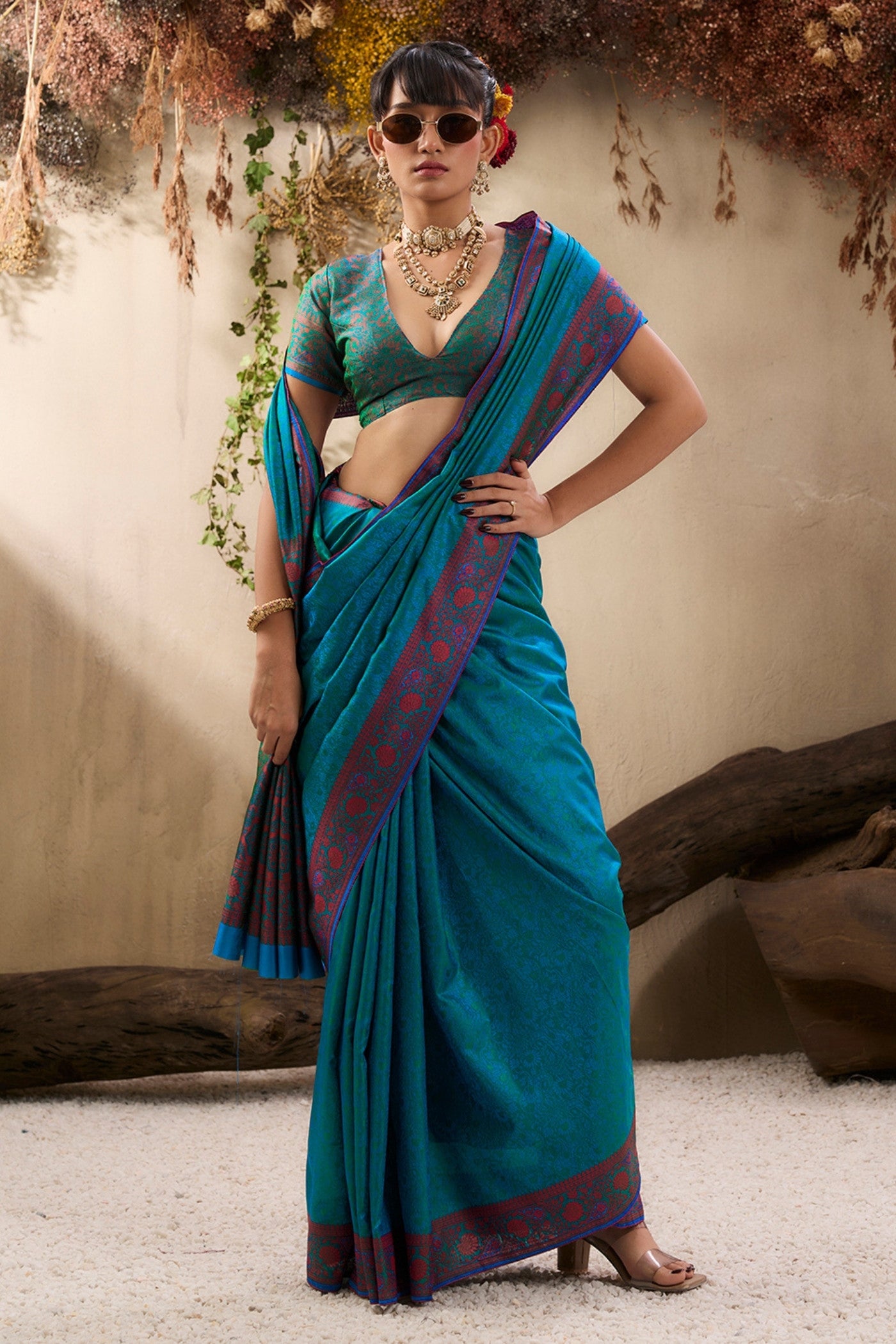 Buy MySilkLove Chill Blue Woven Tanchoi Kanjivaram Saree Online