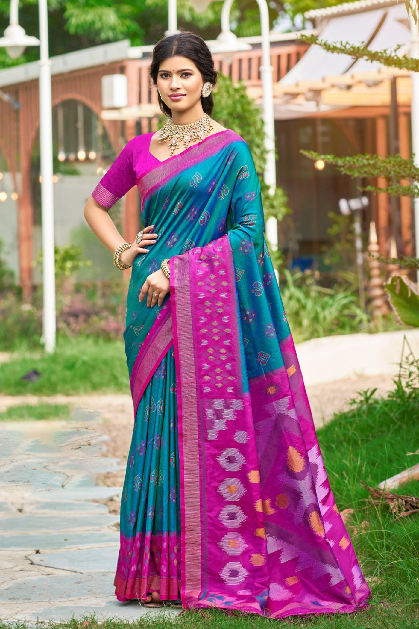 Buy MySilkLove Sea Blue Ikkat Soft Silk Saree Online