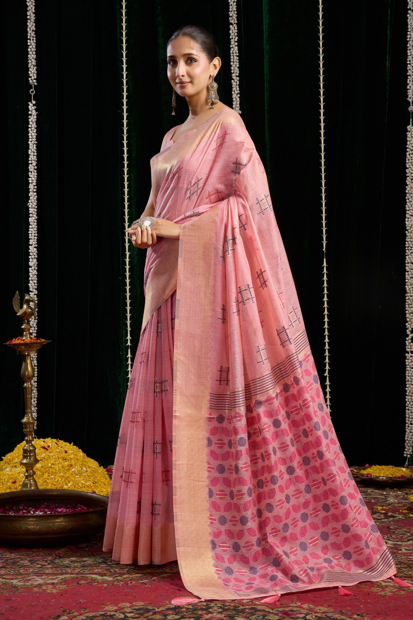 MySilkLove Cerise Pink Woven Cotton Saree