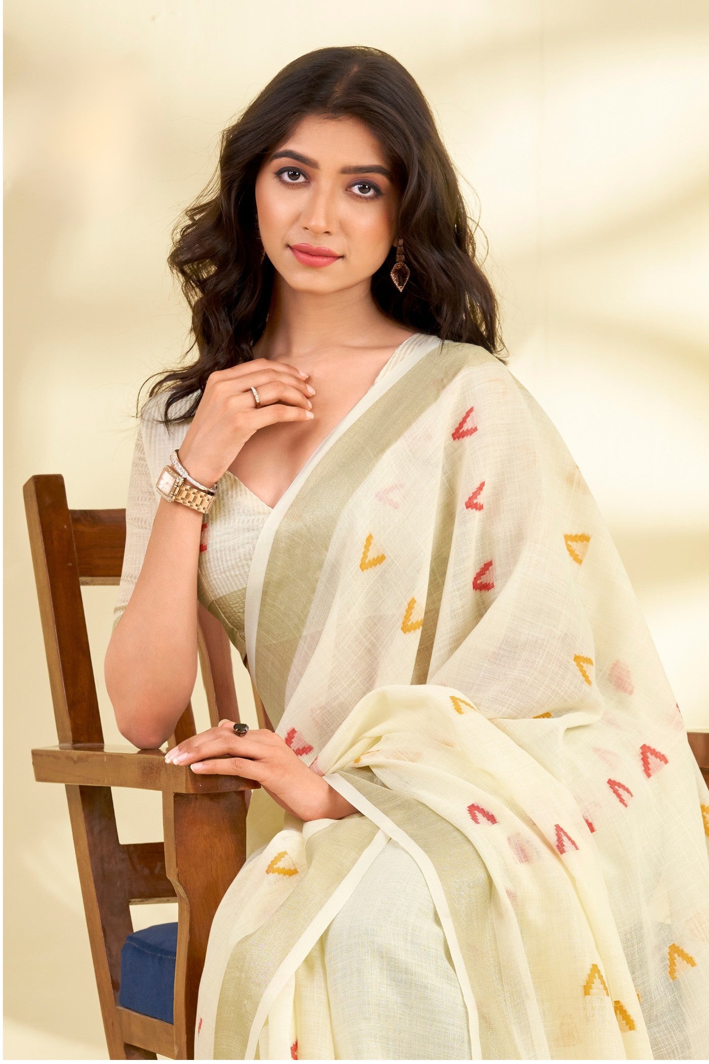 Buy MySilkLove Daisy White Woven Linen Saree Online