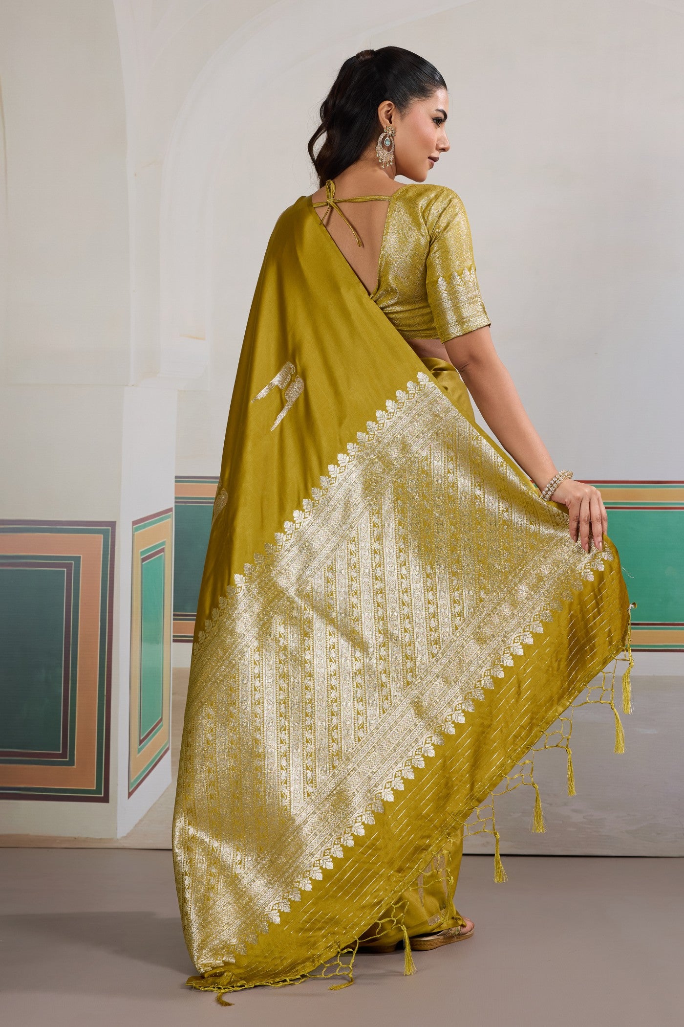 Buy MySilkLove Olive Green Handloom Satin Soft Silk Saree Online