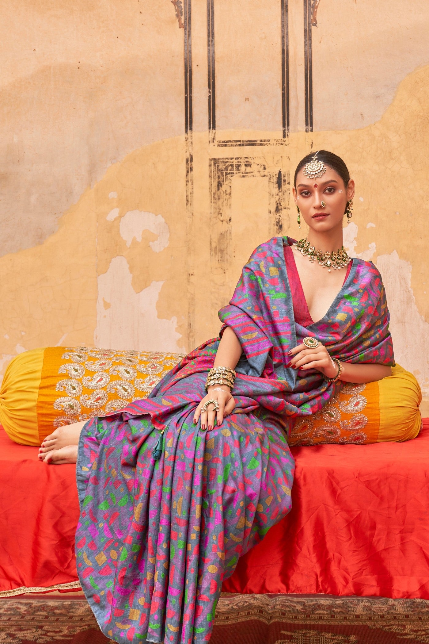 Buy MySilkLove Plum Purple Banarasi Printed Saree Online