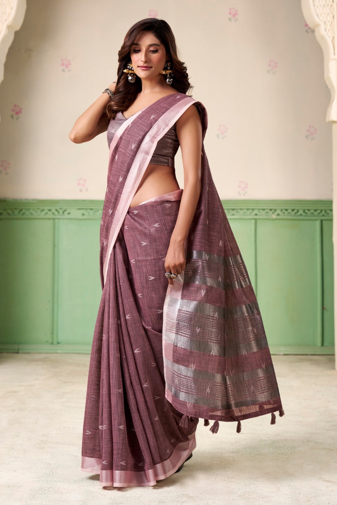 Buy MySilkLove Pansy Purple Woven Linen Saree Online