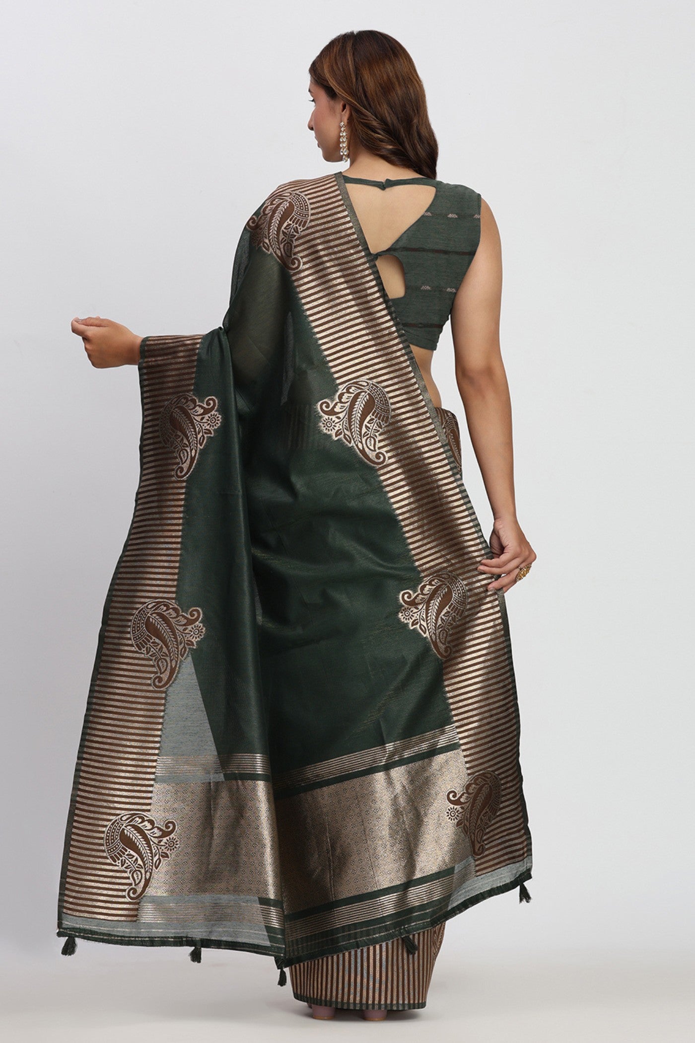 Buy MySilkLove Abbey Green Woven Linen Cotton Saree Online