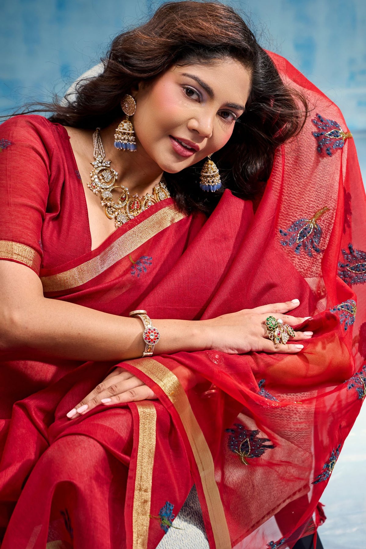 Buy MySilkLove Ruby Red Munga Handloom Cotton Saree Online