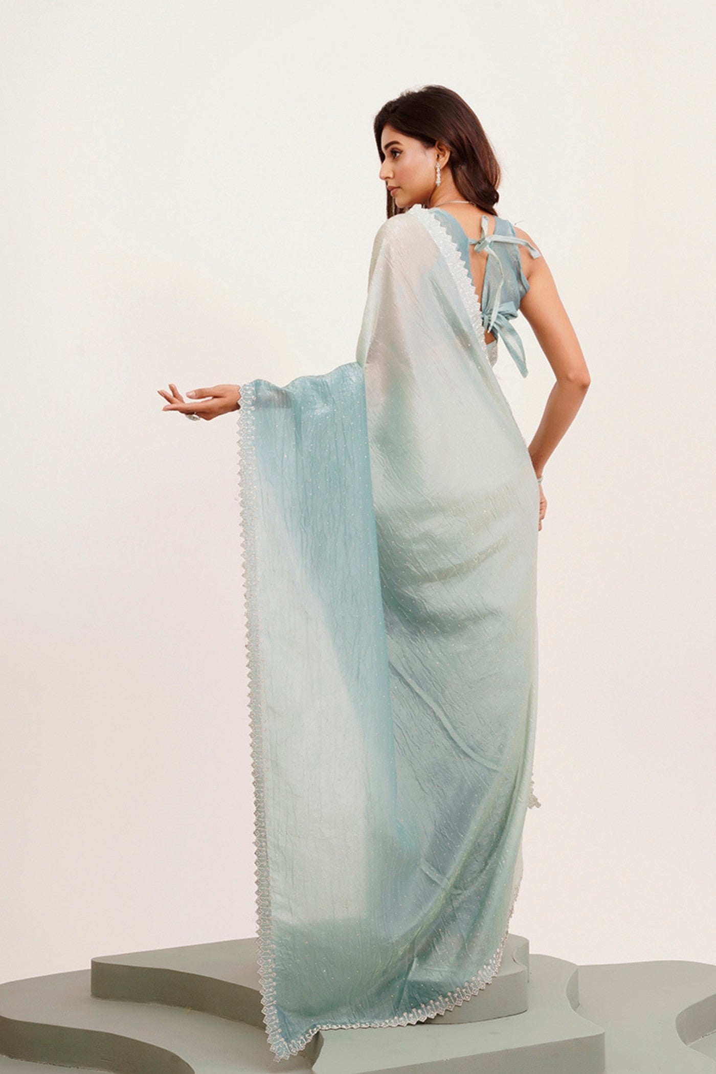 Buy MySilkLove Turquoise Blue Tissue Partywear Saree Online