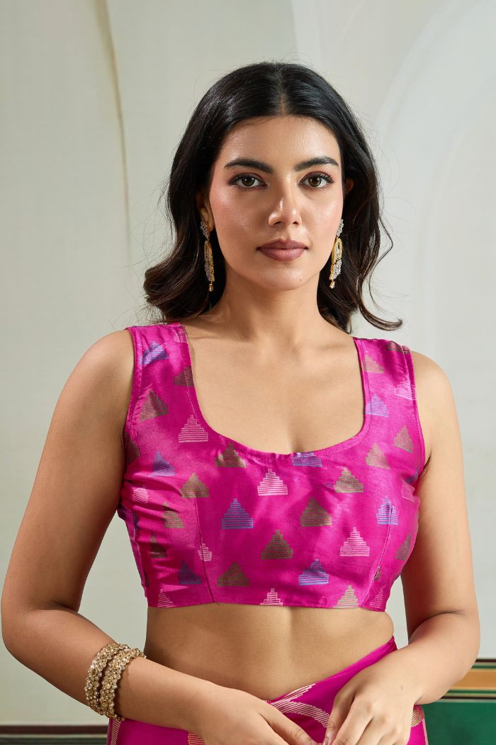 Buy MySilkLove Hibiscus Pink Modal Ajrakh Printed Satin Silk Saree Online