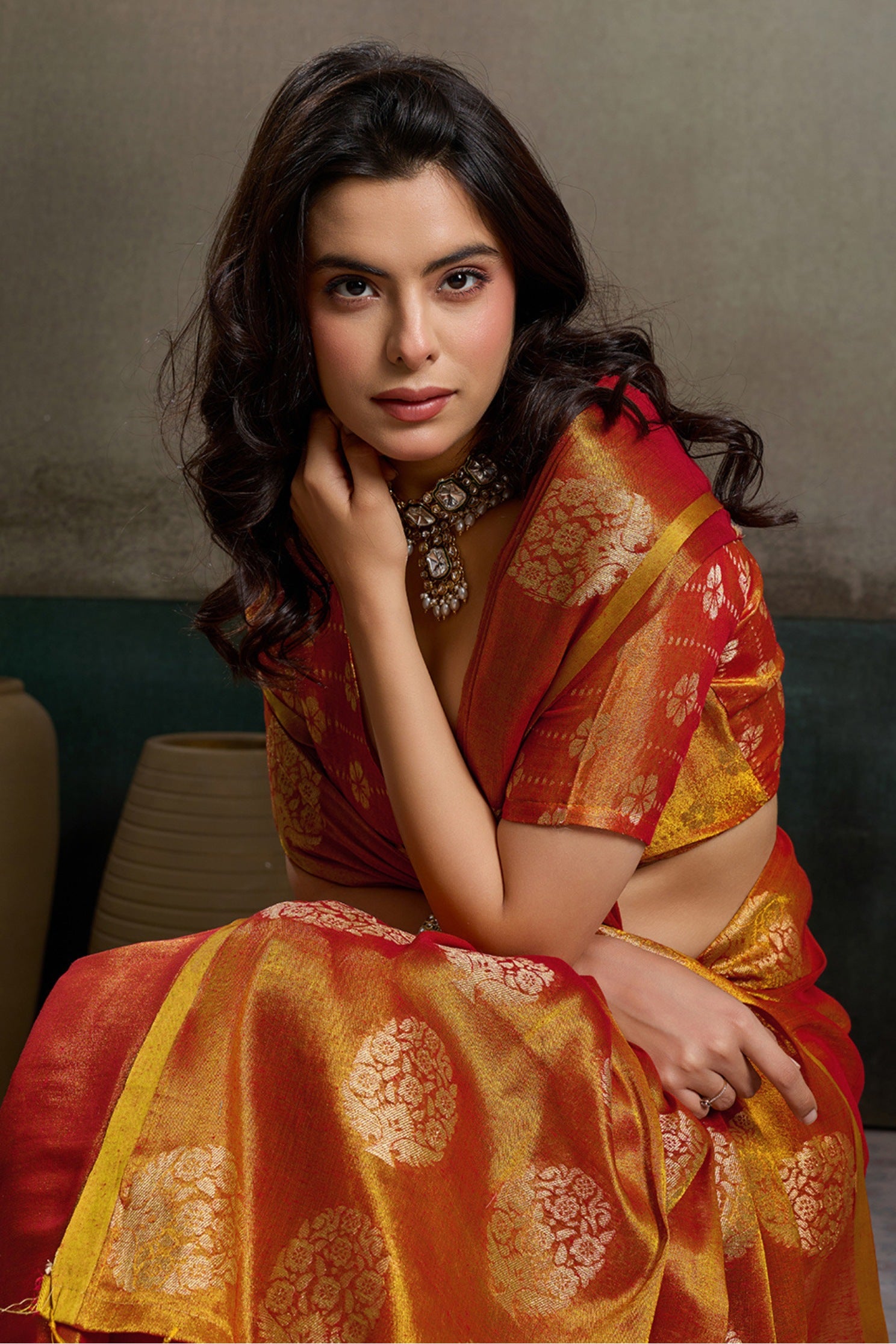 Buy MySilkLove Terracotta Orange Woven Tissue Saree Online