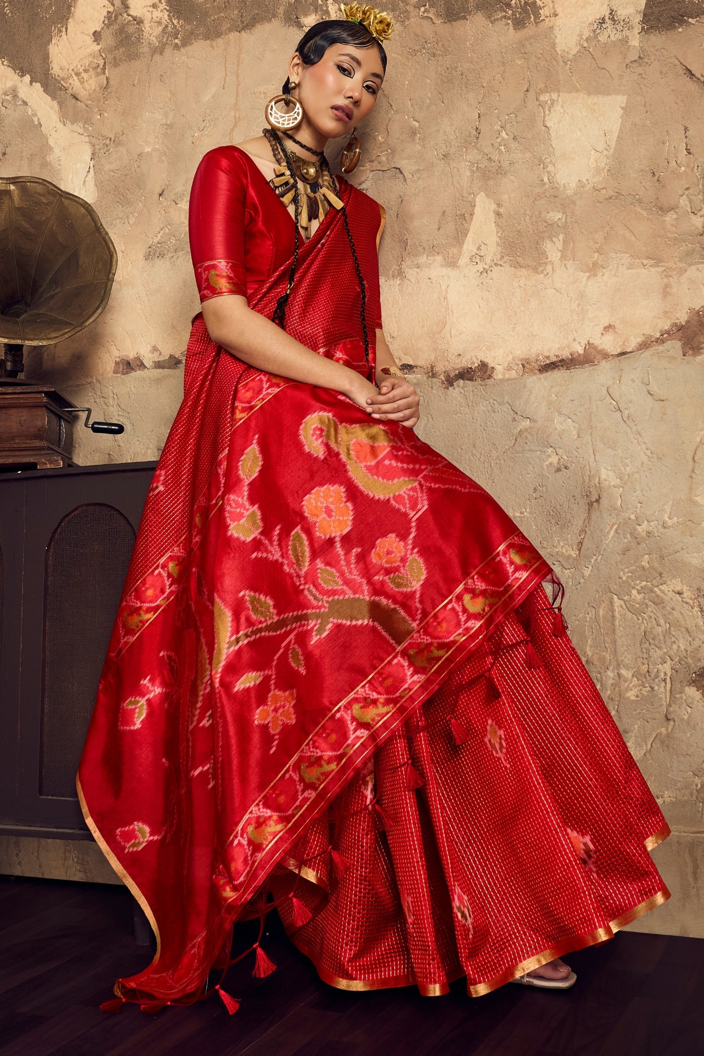 Buy MySilkLove Medium Red Banarasi Handloom Saree Online