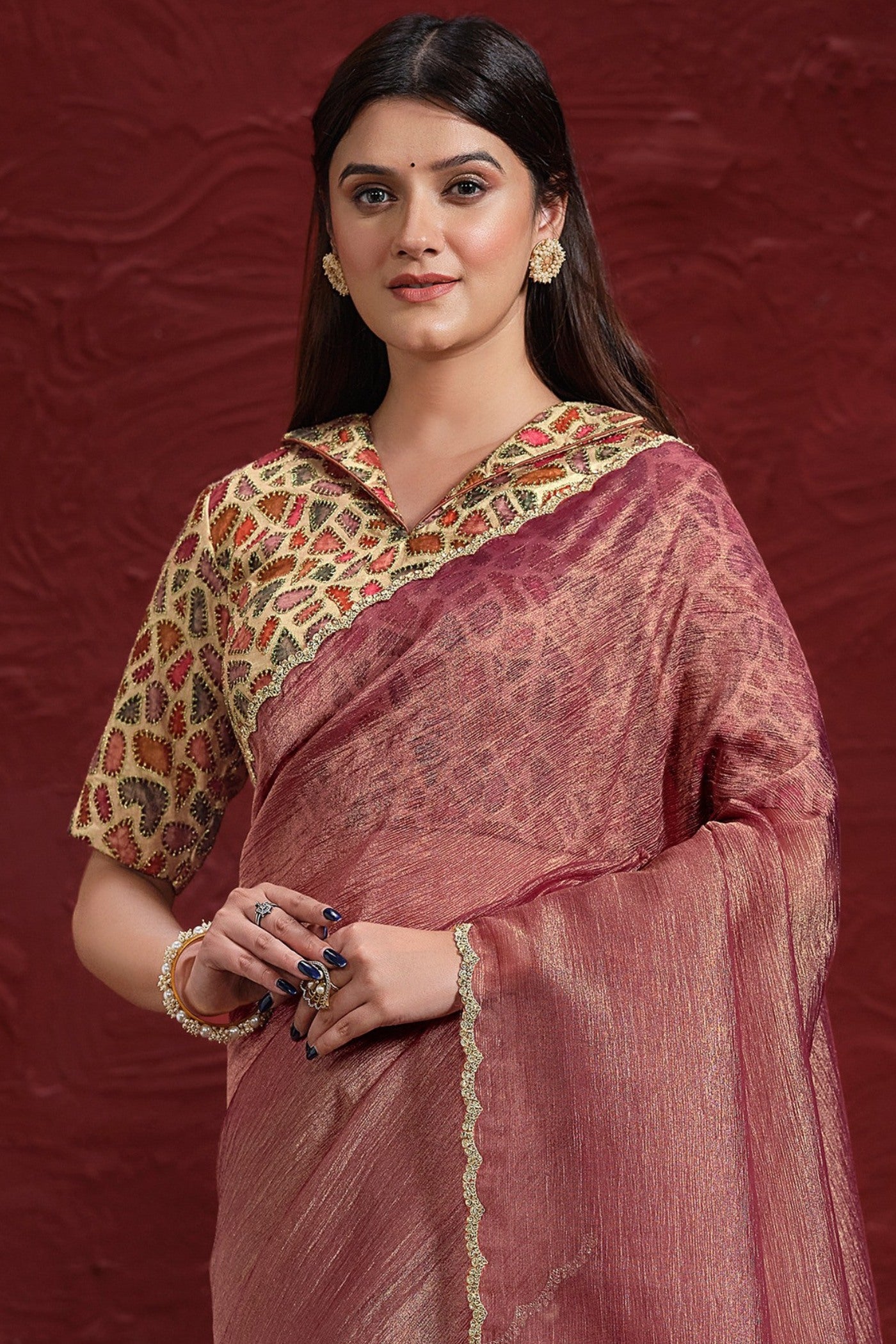 Buy MySilkLove Soft Berry Pink Banarasi Saree with Stitched Blouse Online