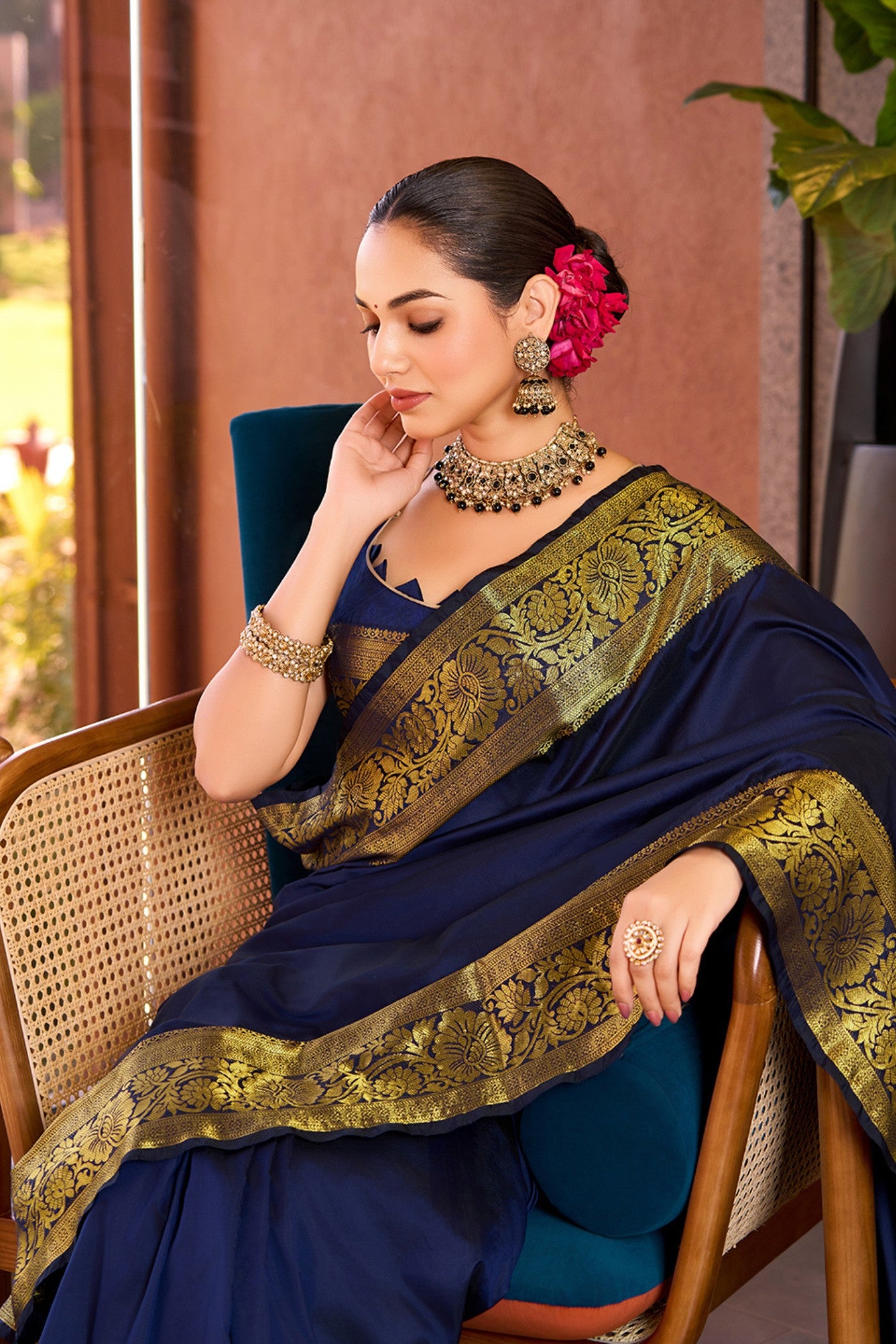 Buy MySilkLove Berry Blue Woven Banarasi Saree Online