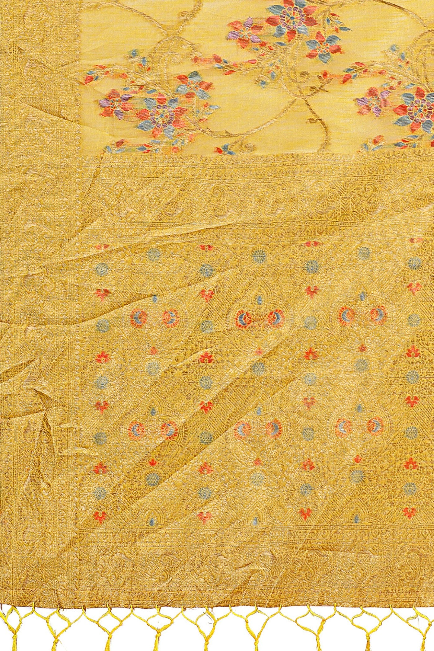 Buy MySilkLove Fuel Yellow Linen Cotton Saree Online