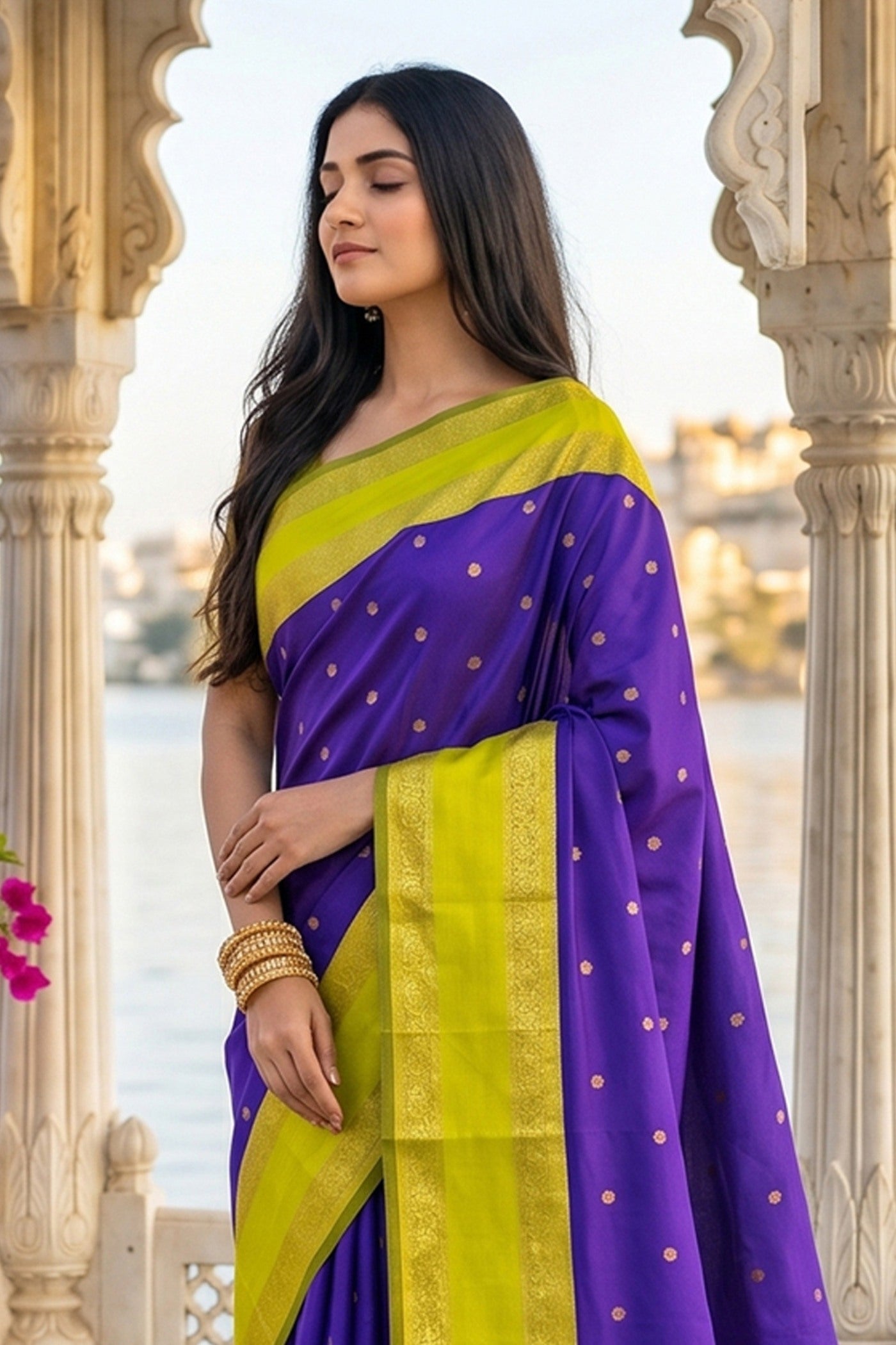 Buy MySilkLove Wisdom Purple and Green Woven Banarasi Saree Online